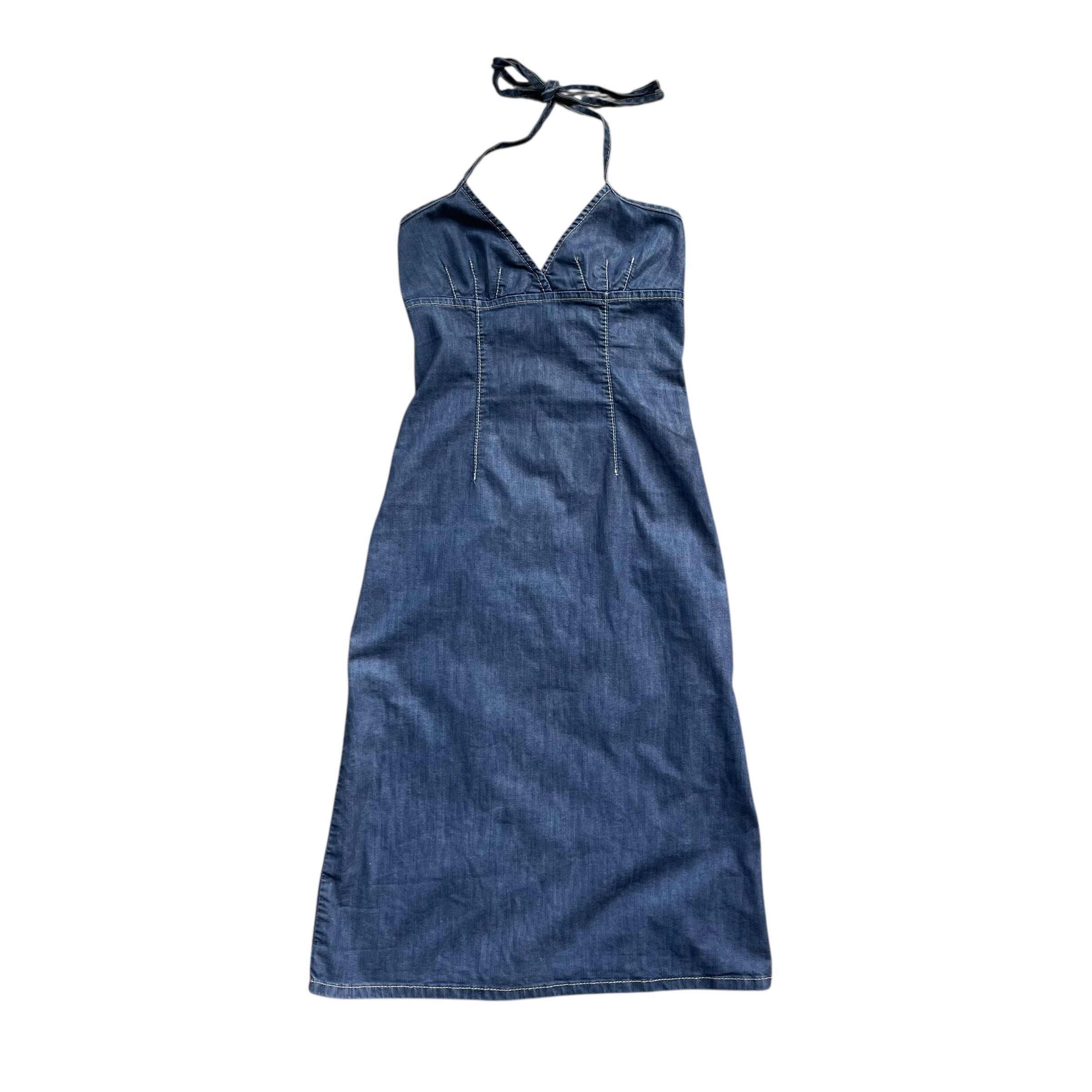 Vintage 80s Benetton Denim Halter Dress