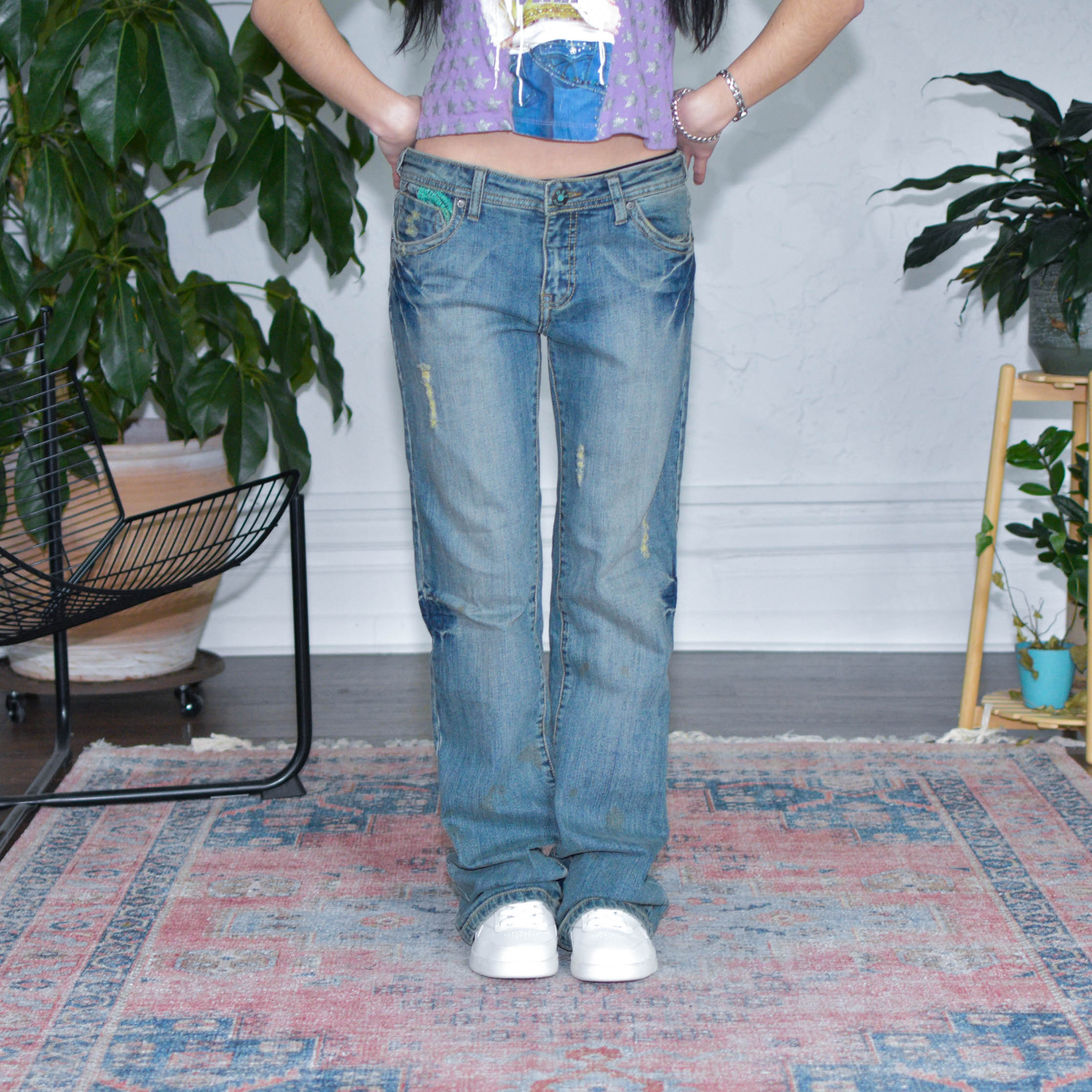 Y2k Wet Jeans Embroidered Pocket Flare Jeans