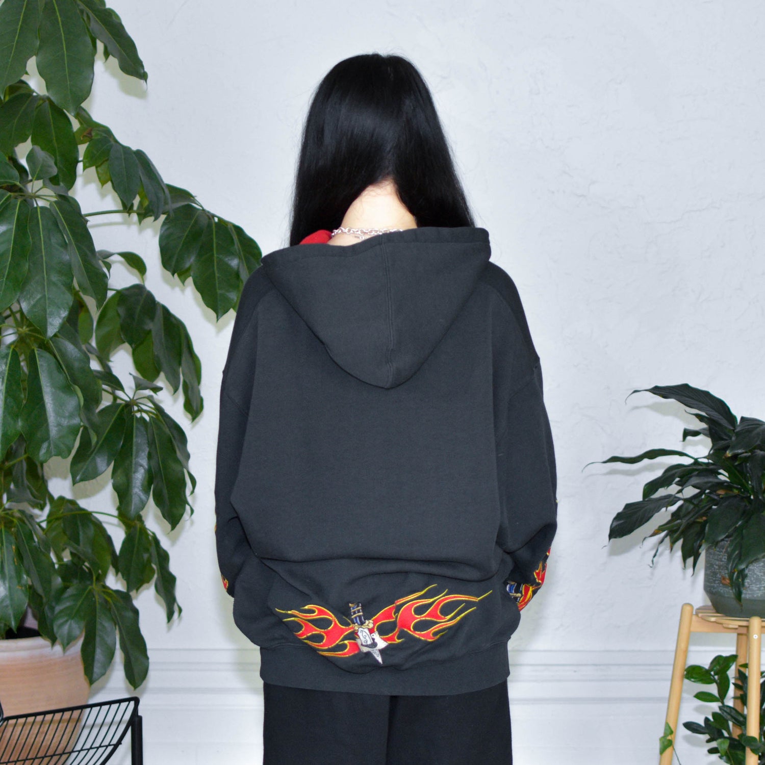 Y2k Sapphire Lounge Flame Embroidered Sleeve Hoodie