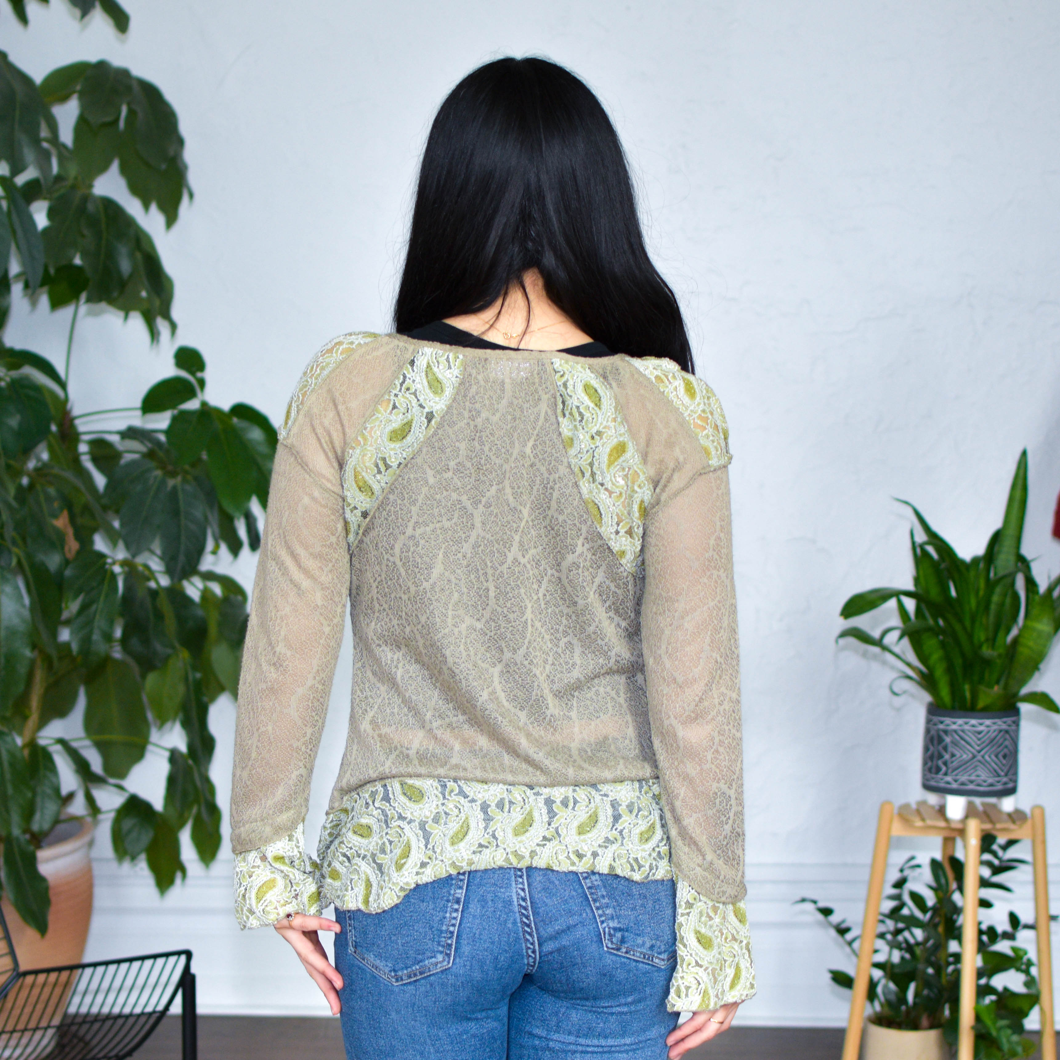 Vintage Y2K Vandana Green Flared Lace Blouse