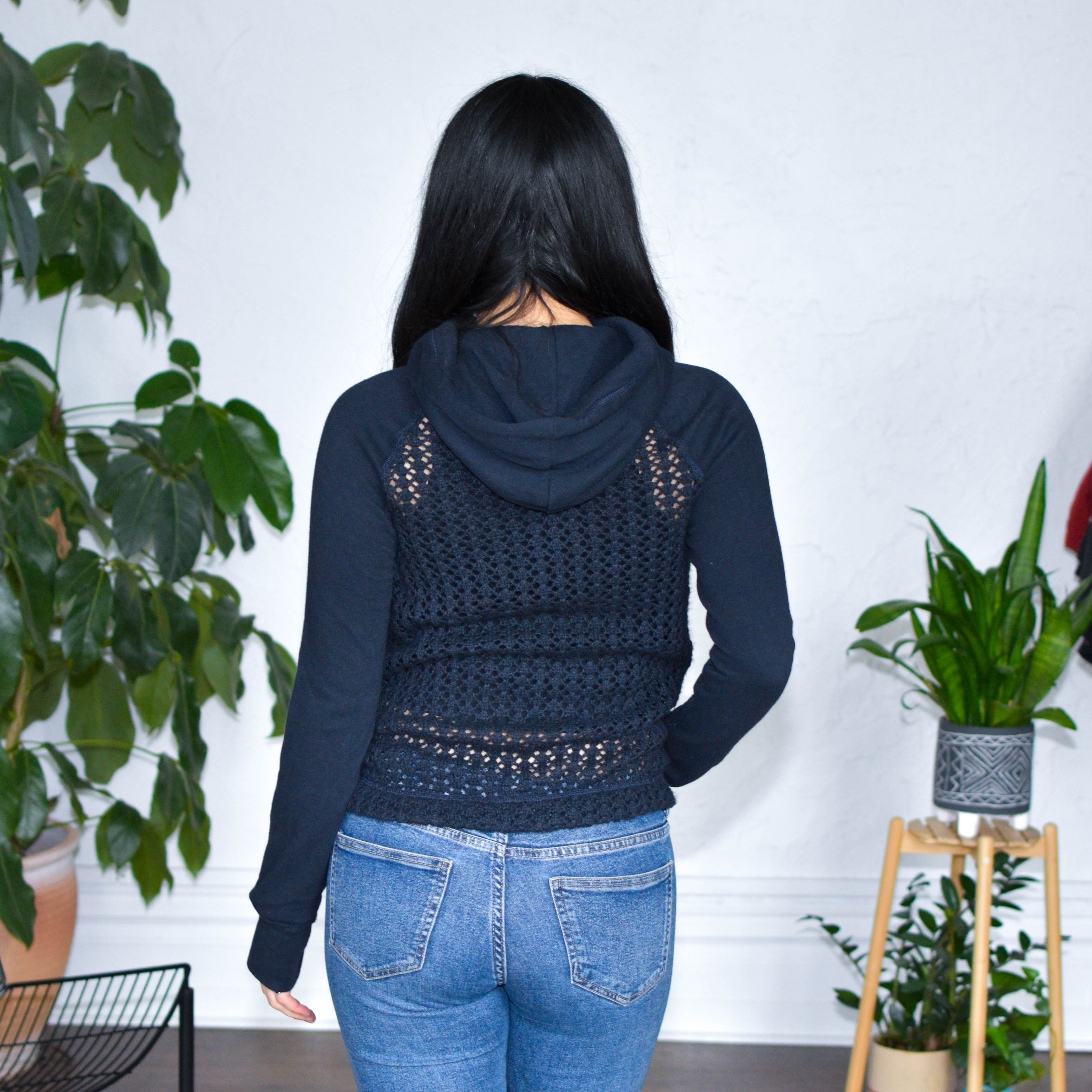 Vintage 2000s Gilly Hicks Navy Knit Zip-Up Hoodie