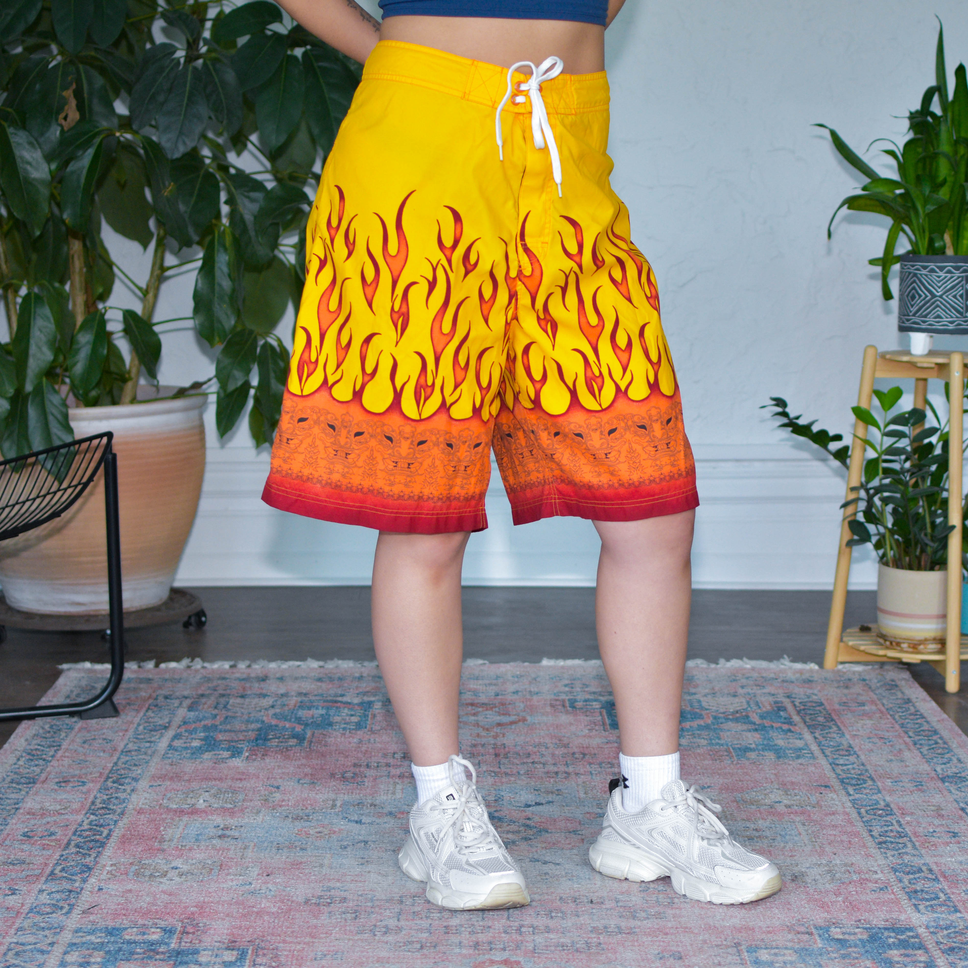 Vintage Y2K Utility Flaming Swim Trunks