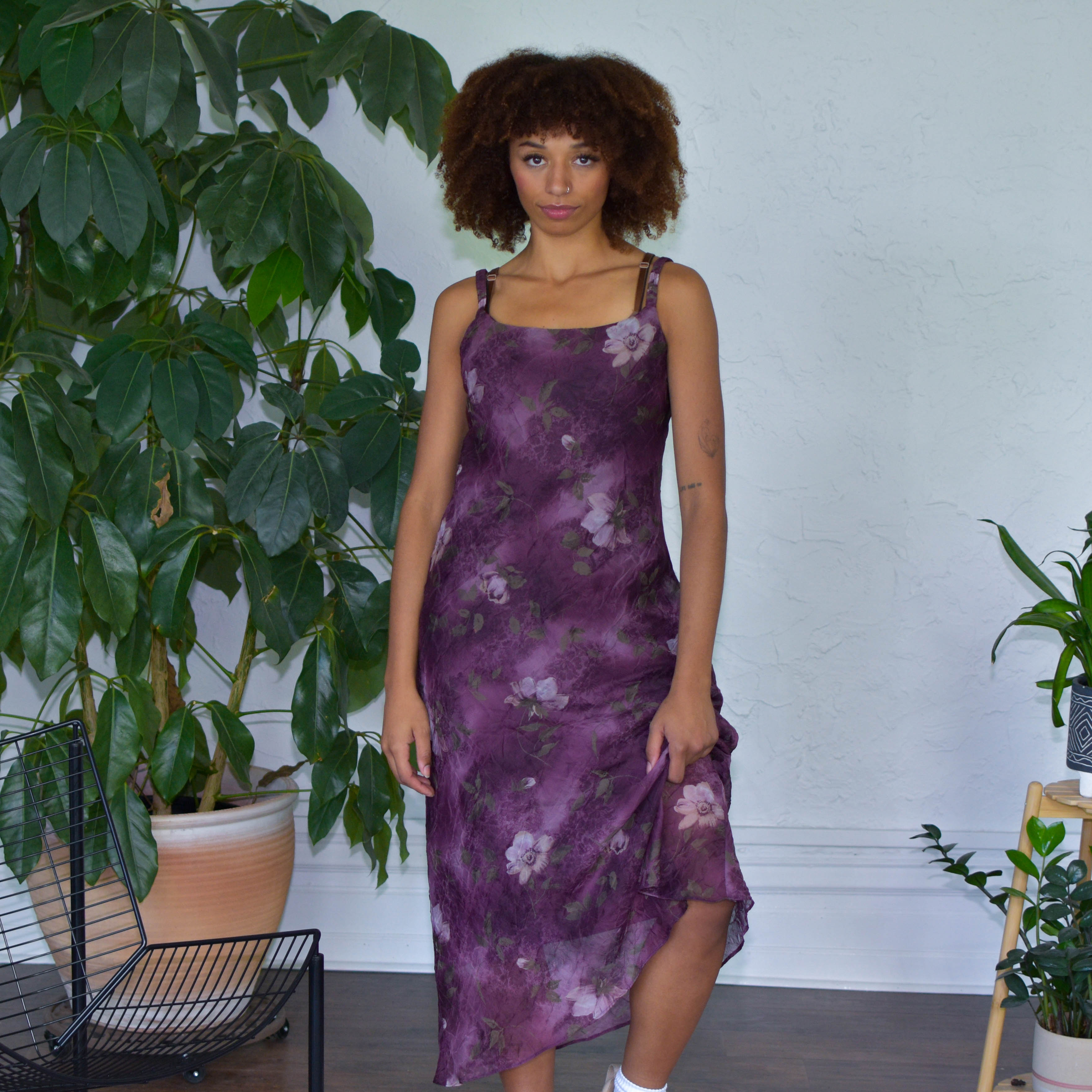 Vintage Y2K Jessica Howard Purple Chiffon Floral Dress