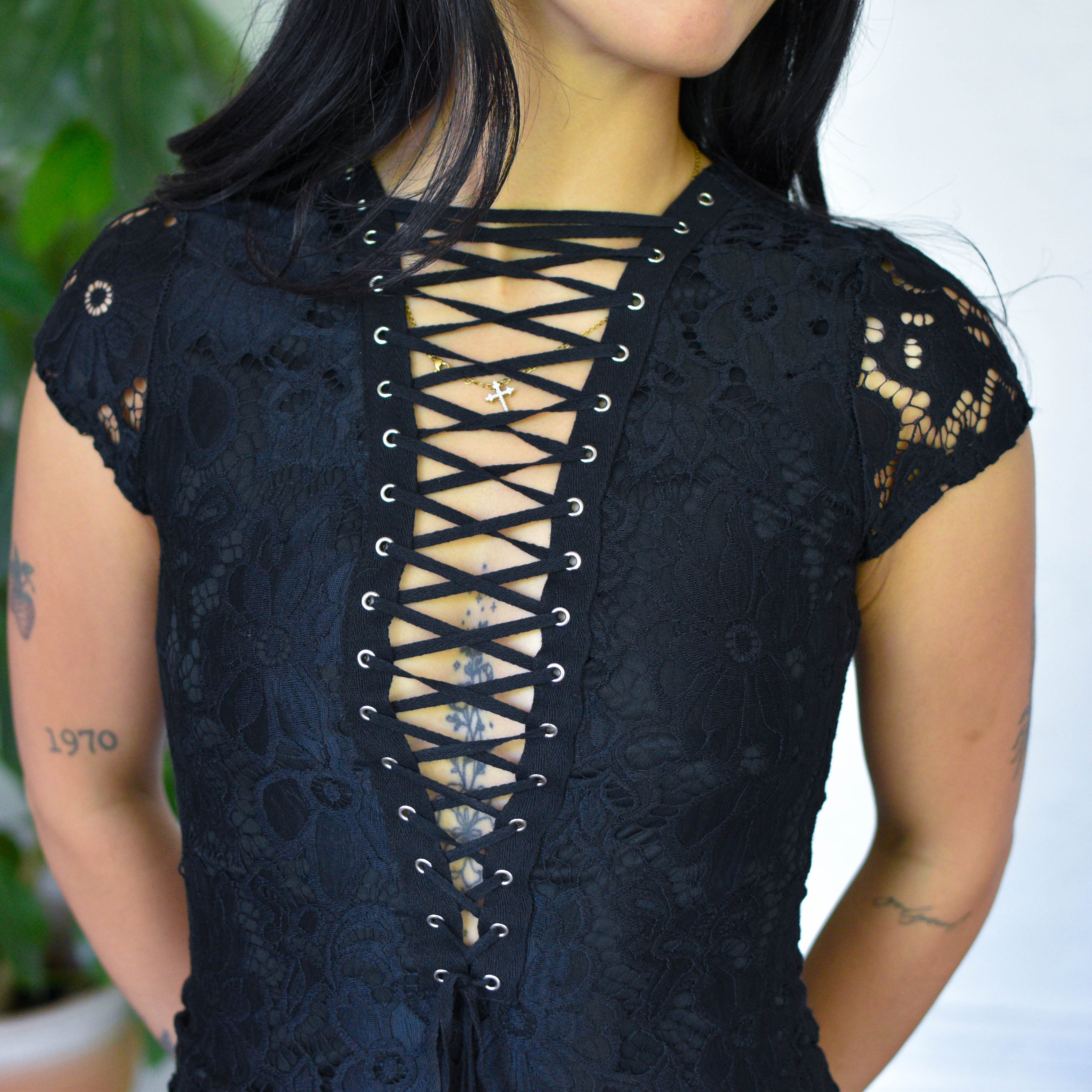 Vintage Y2K Black Lace Up Mini Dress