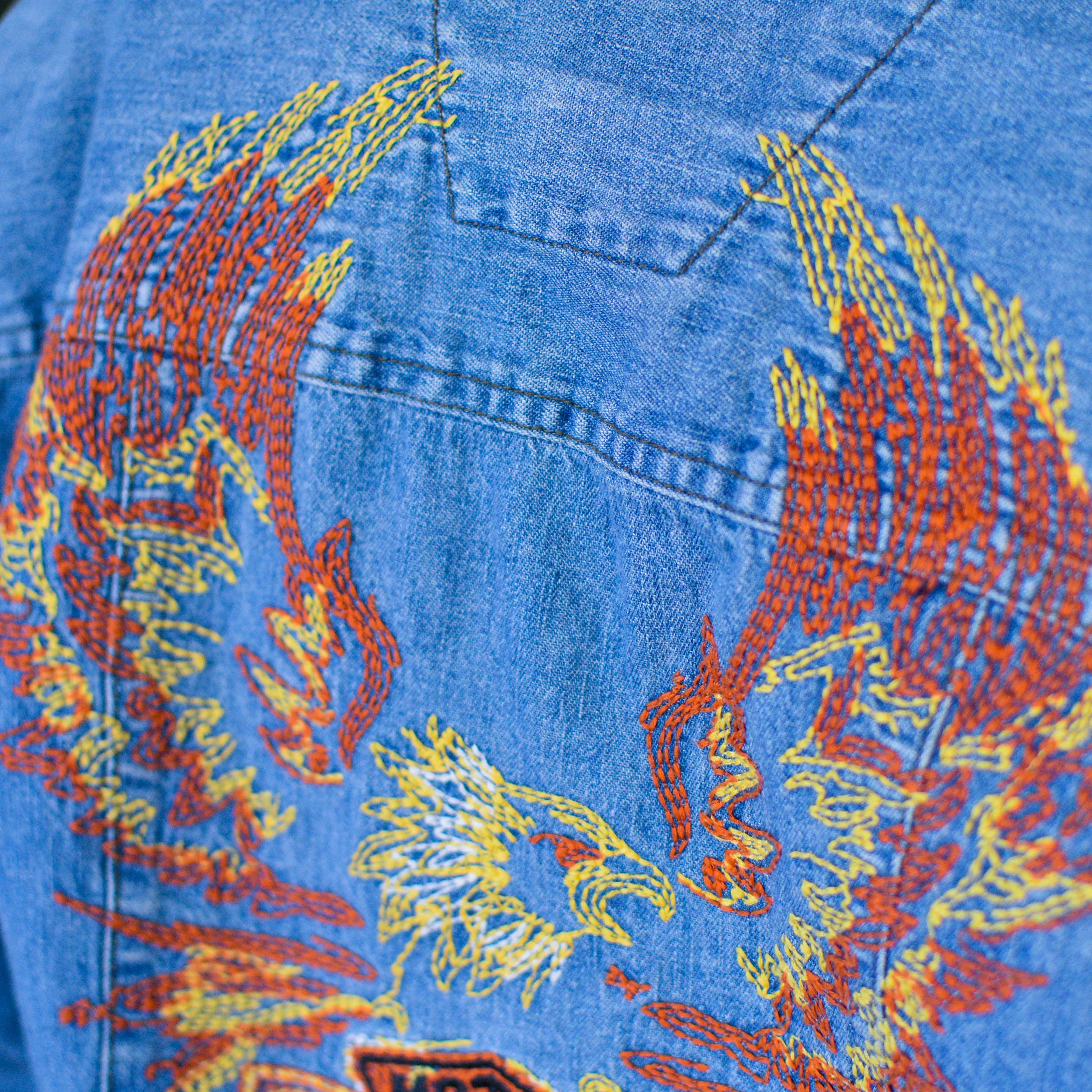 Vintage 2003 Femme Harley Davidson Embroidered Denim Long Sleeve
