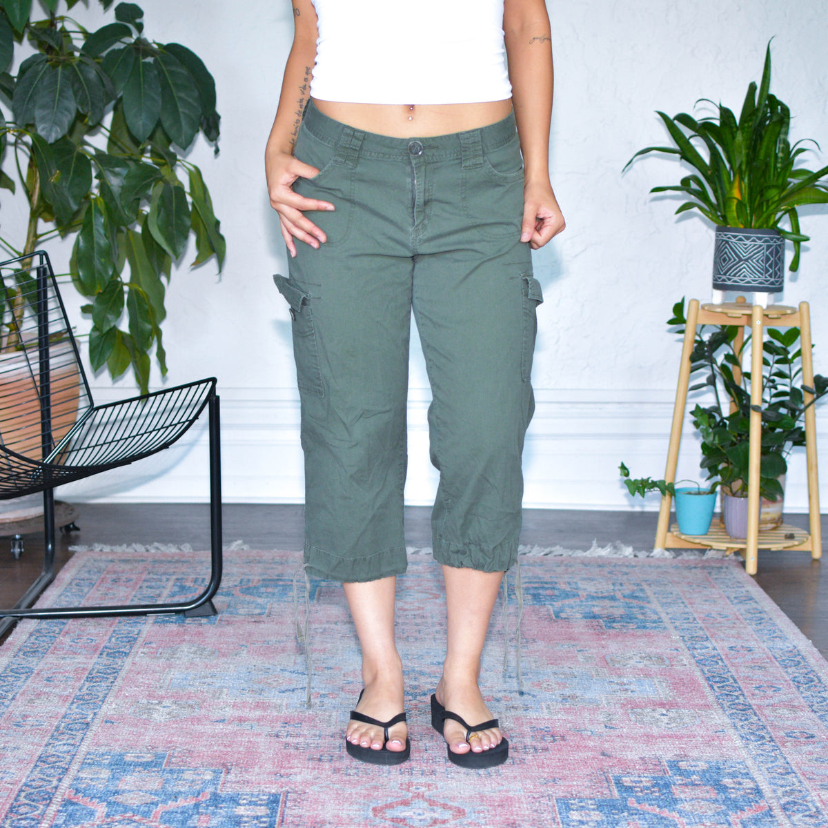 Vintage Y2K Femme Military Green Capris