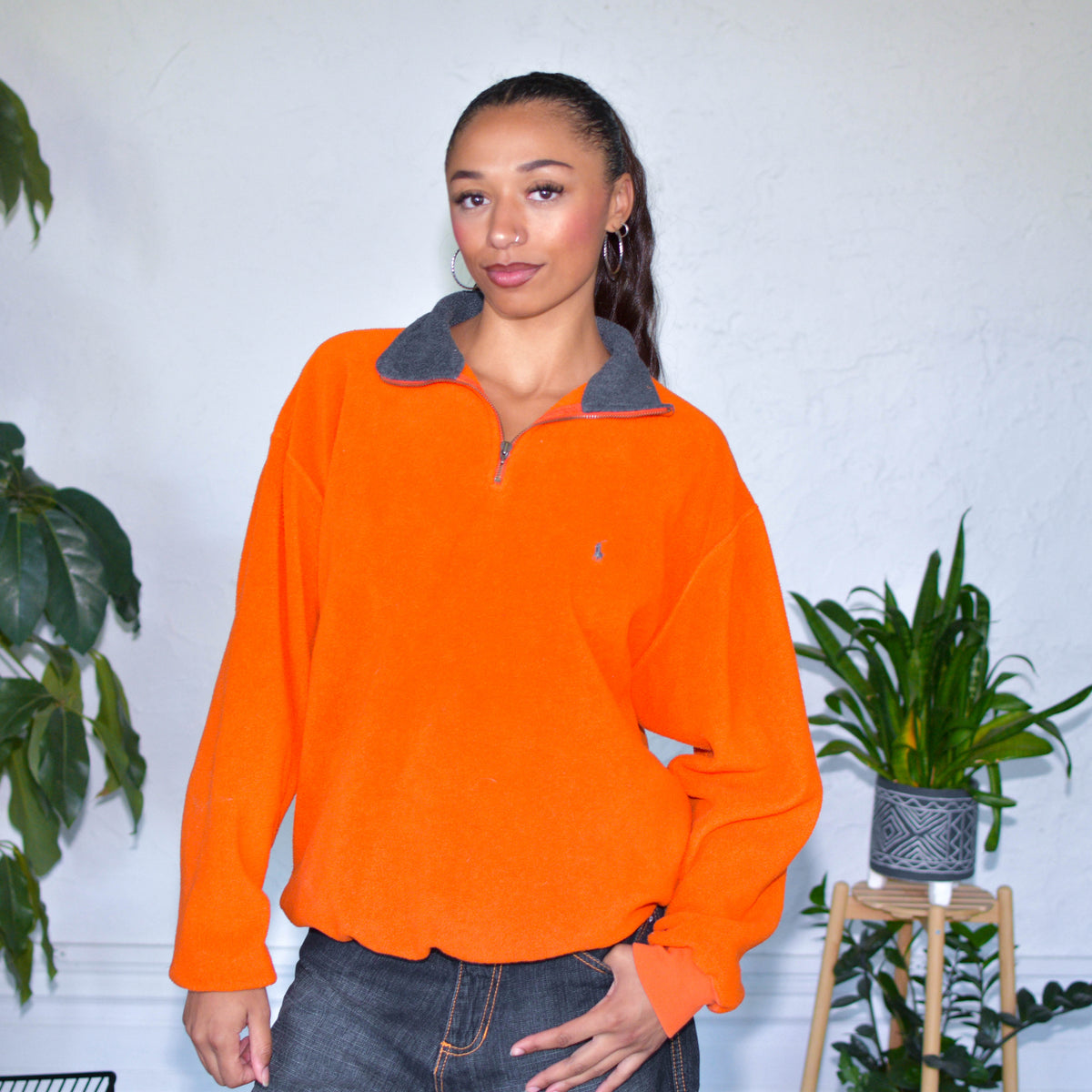 Vintage Polo By Ralph Lauren Orange Fleece Quarter-Zip