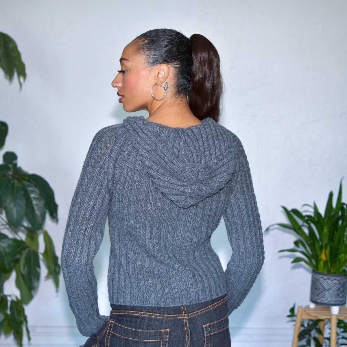 Vintage Y2K Quarter-Zip Cable Knit Sweater
