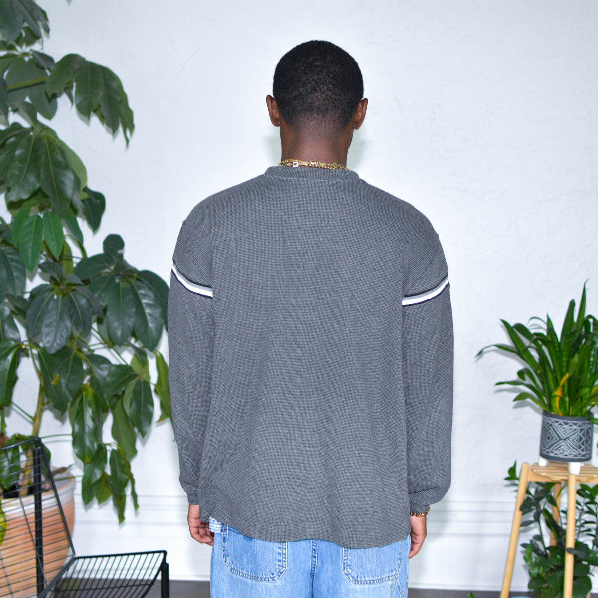 Vintage Y2K Grey Thermal Lined Waffle Knit Sweater