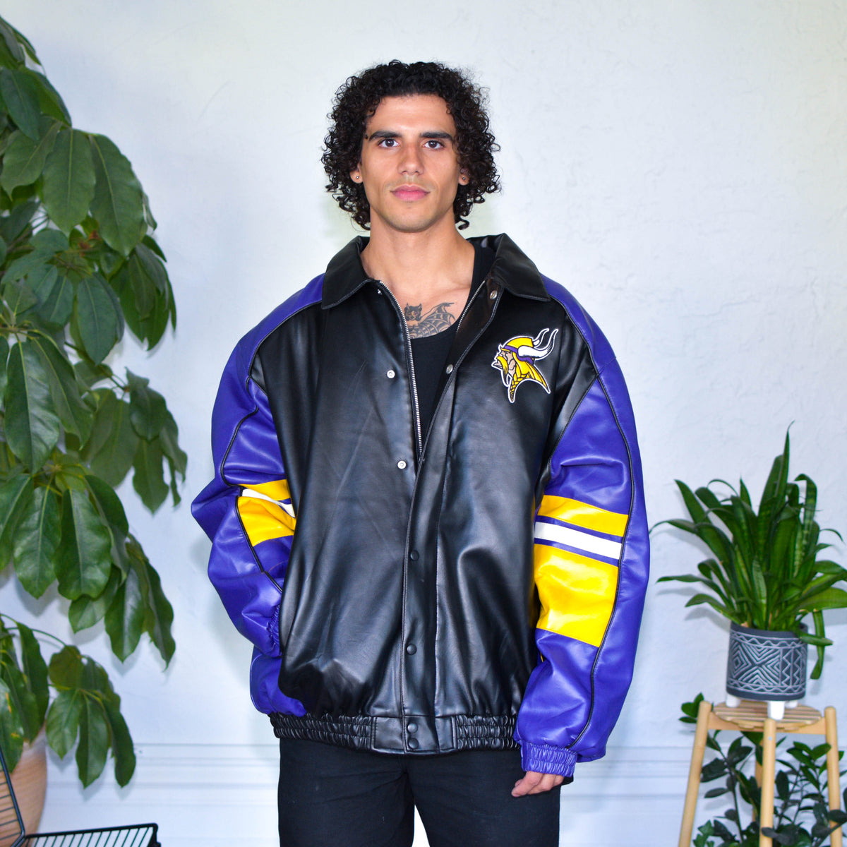 Vintage Minnesota Vikings Black Leather Jacket