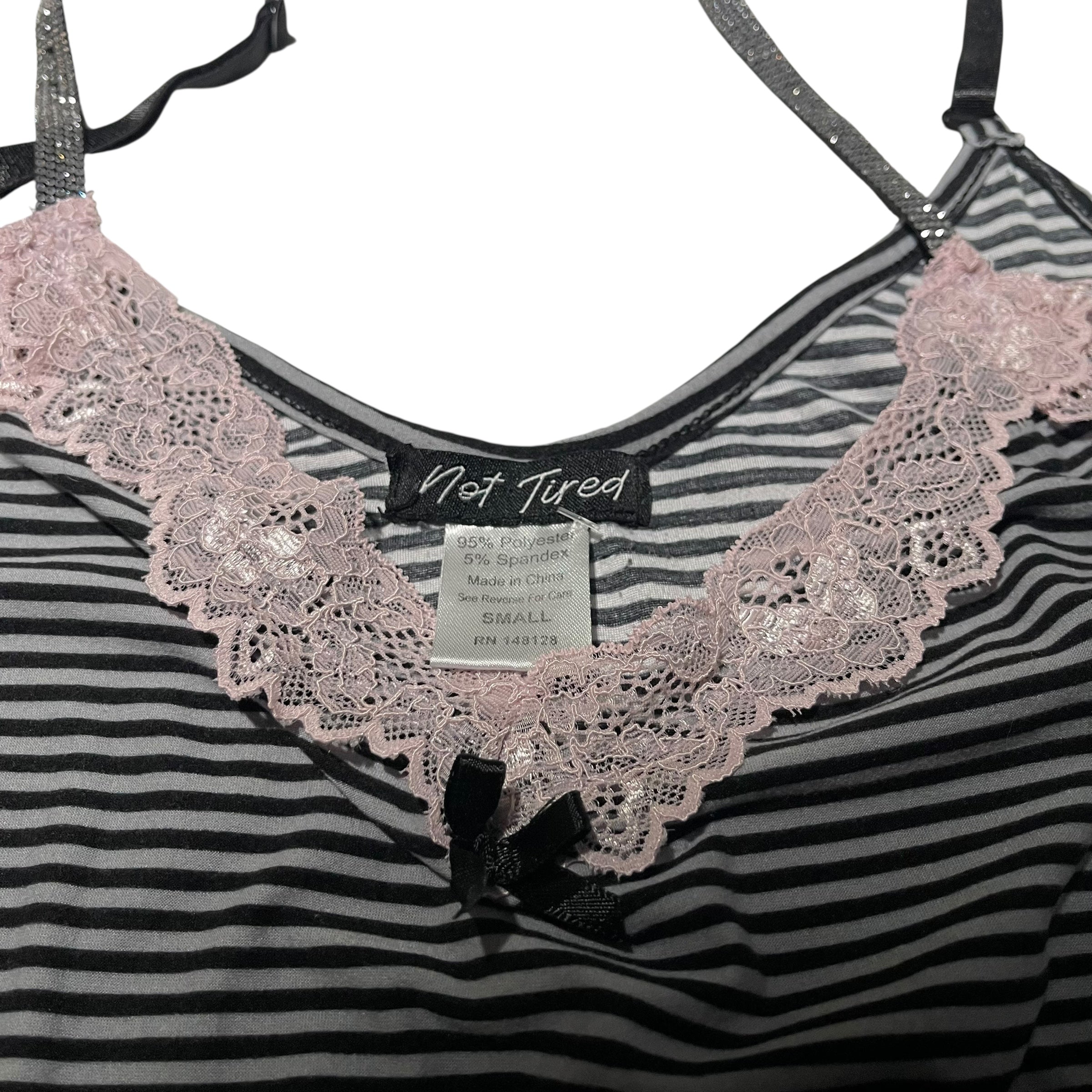 Y2K Striped Not Tired Lace Camisole