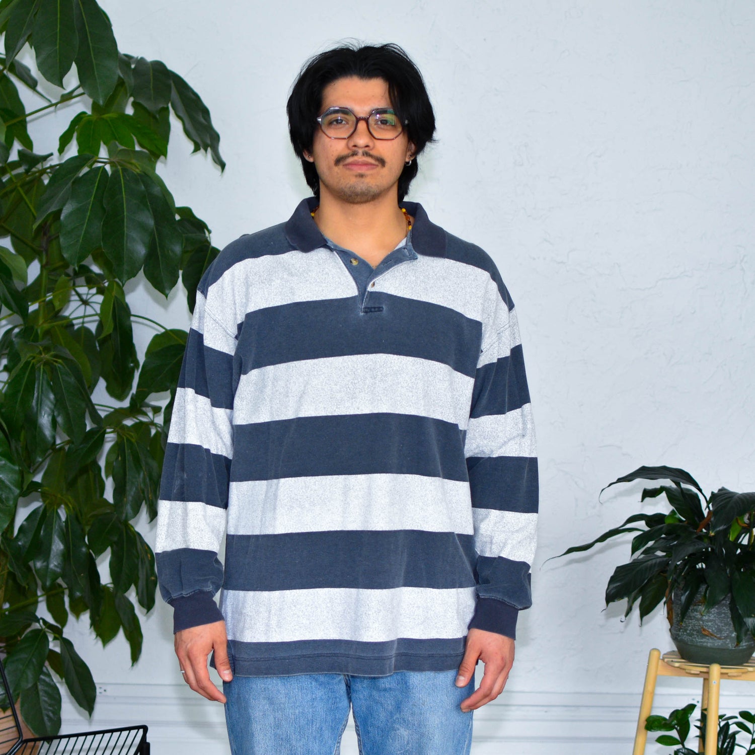 Vintage Van Heusen Striped Long Sleeve Polo Shirt