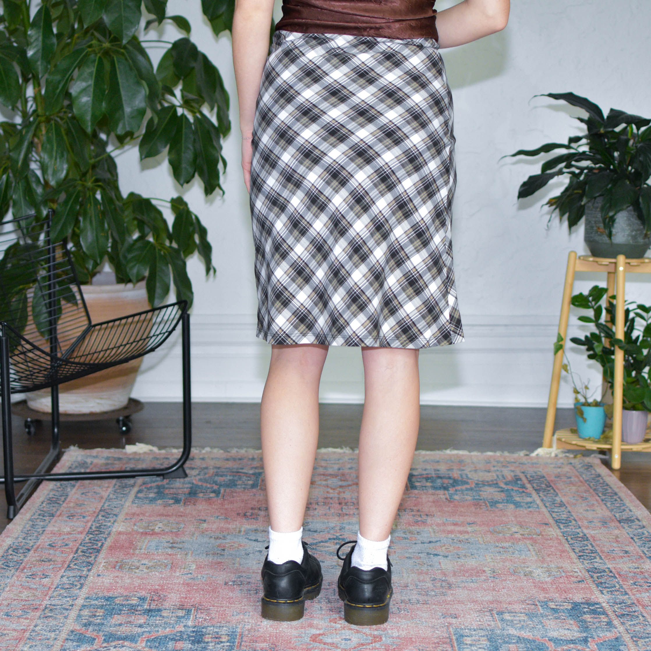 Vintage Brown Plaid Midi Skirt