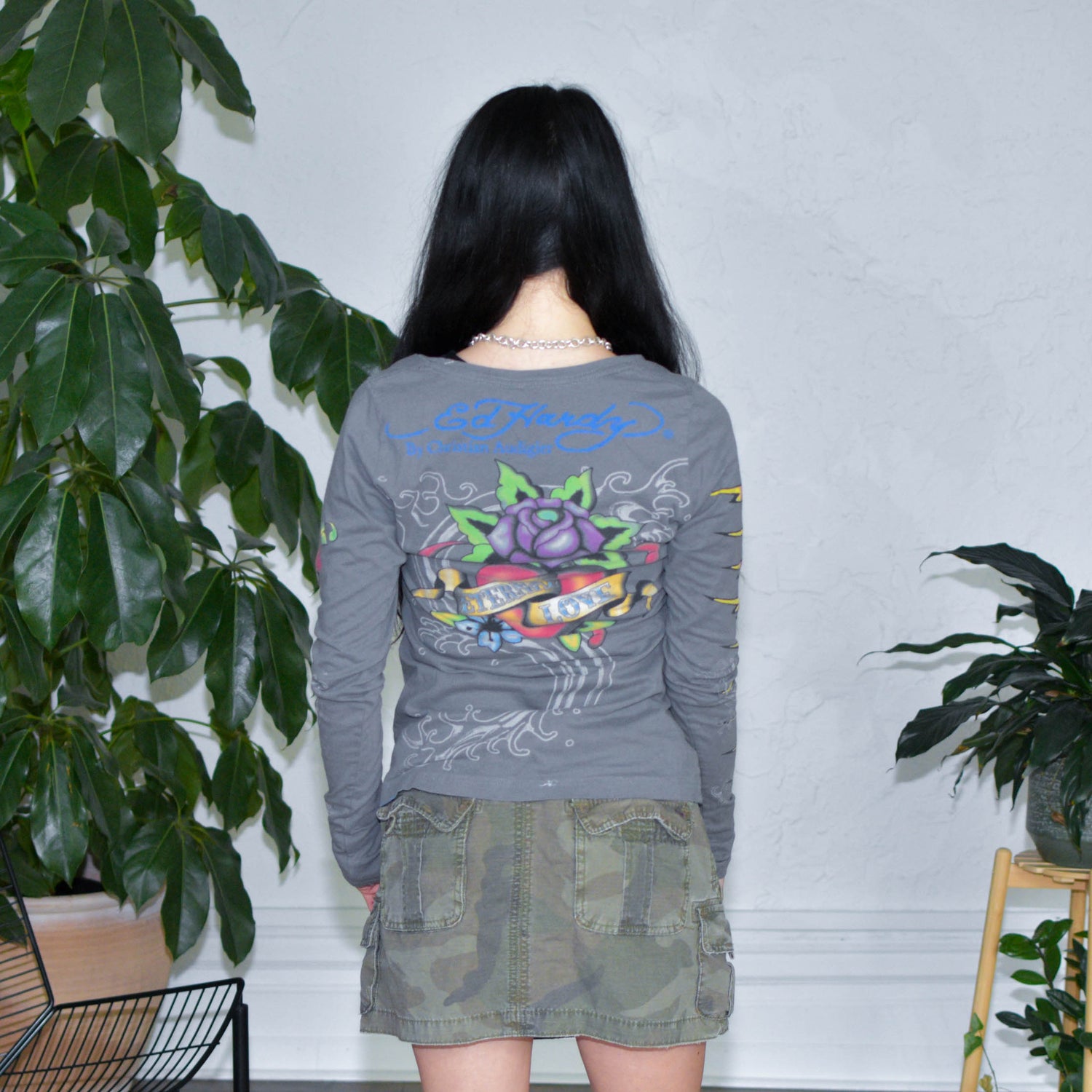 Y2k Ed Hardy Graphic Long Sleeve Top