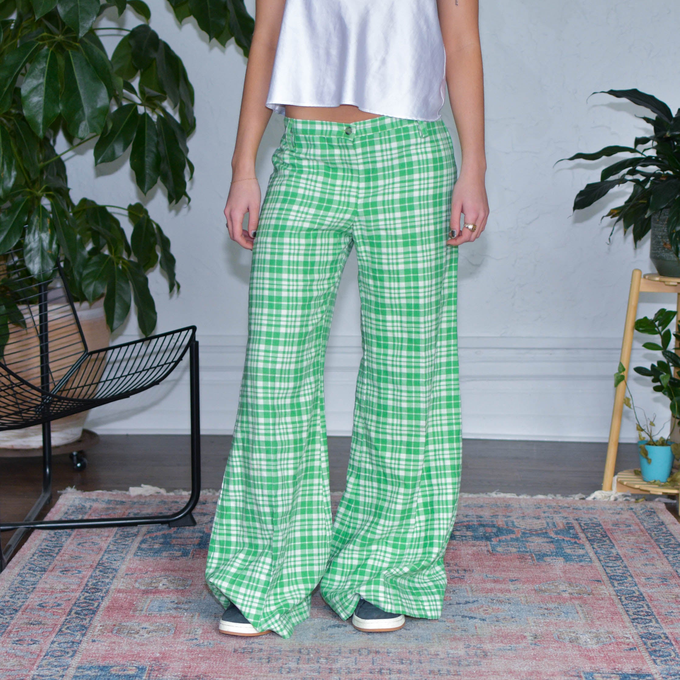 True Vintage Green Plaid Femme Bell Bottoms