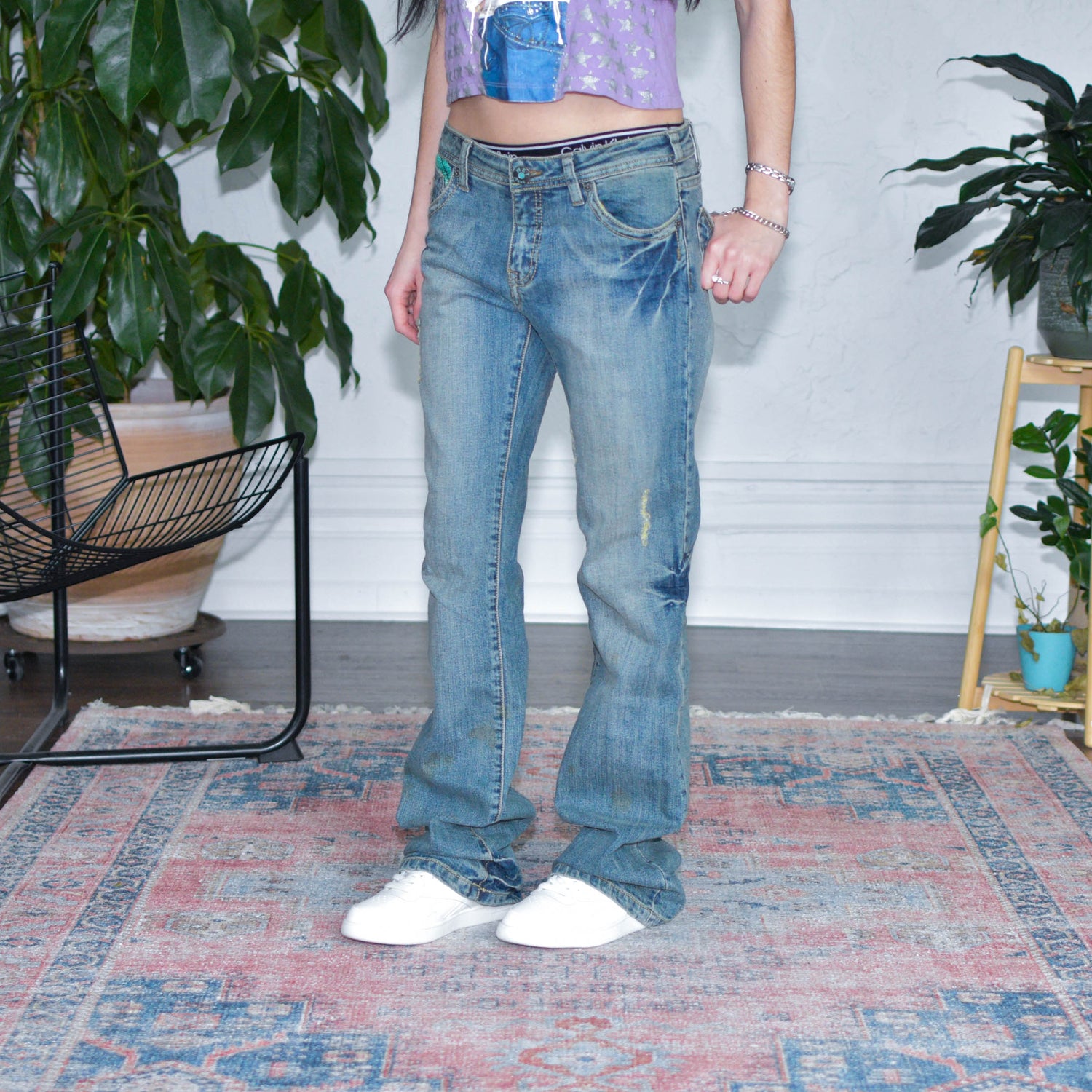 Y2k Wet Jeans Embroidered Pocket Flare Jeans