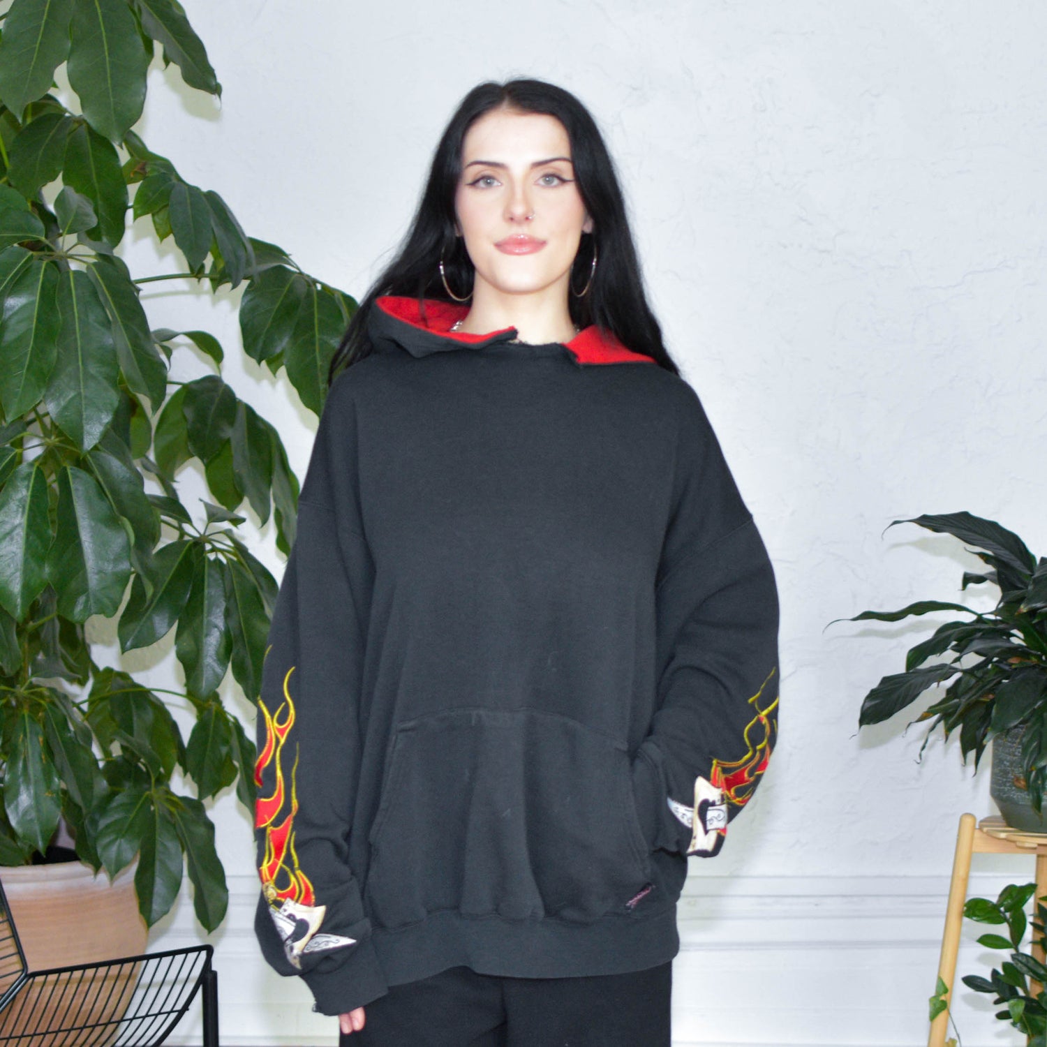 Y2k Sapphire Lounge Flame Embroidered Sleeve Hoodie