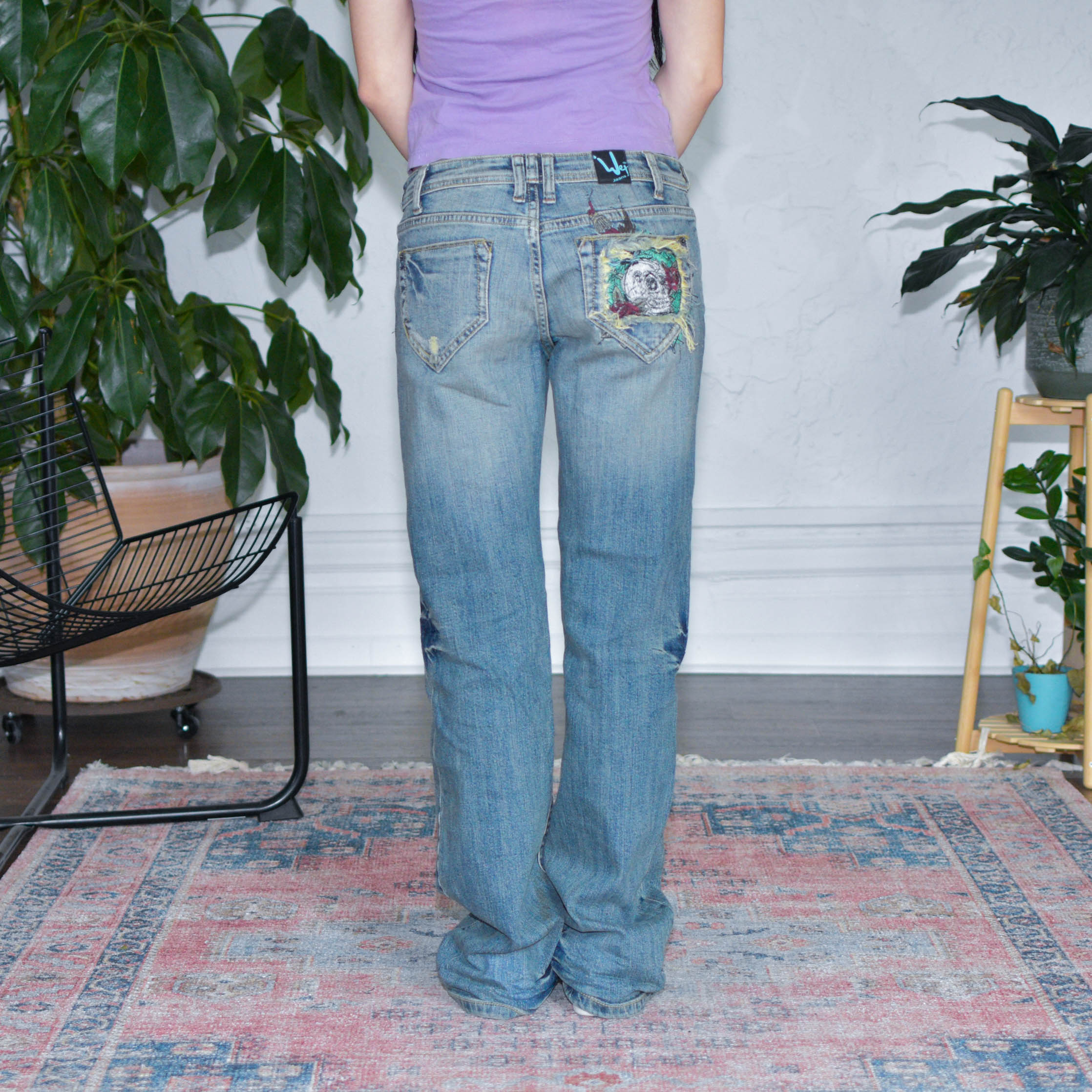 Y2k Wet Jeans Embroidered Pocket Flare Jeans