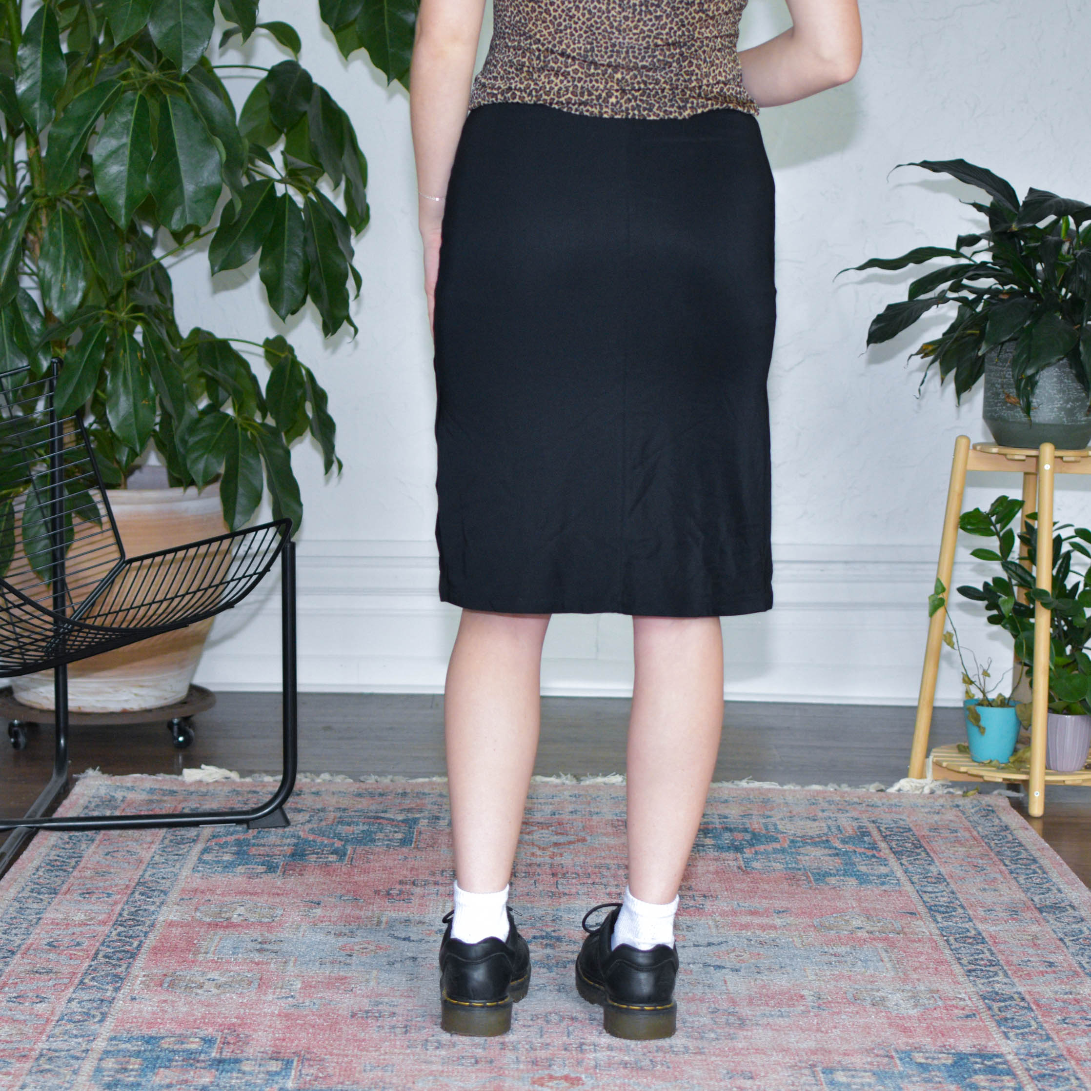 Vintage Tie Waist Black Midi Skirt