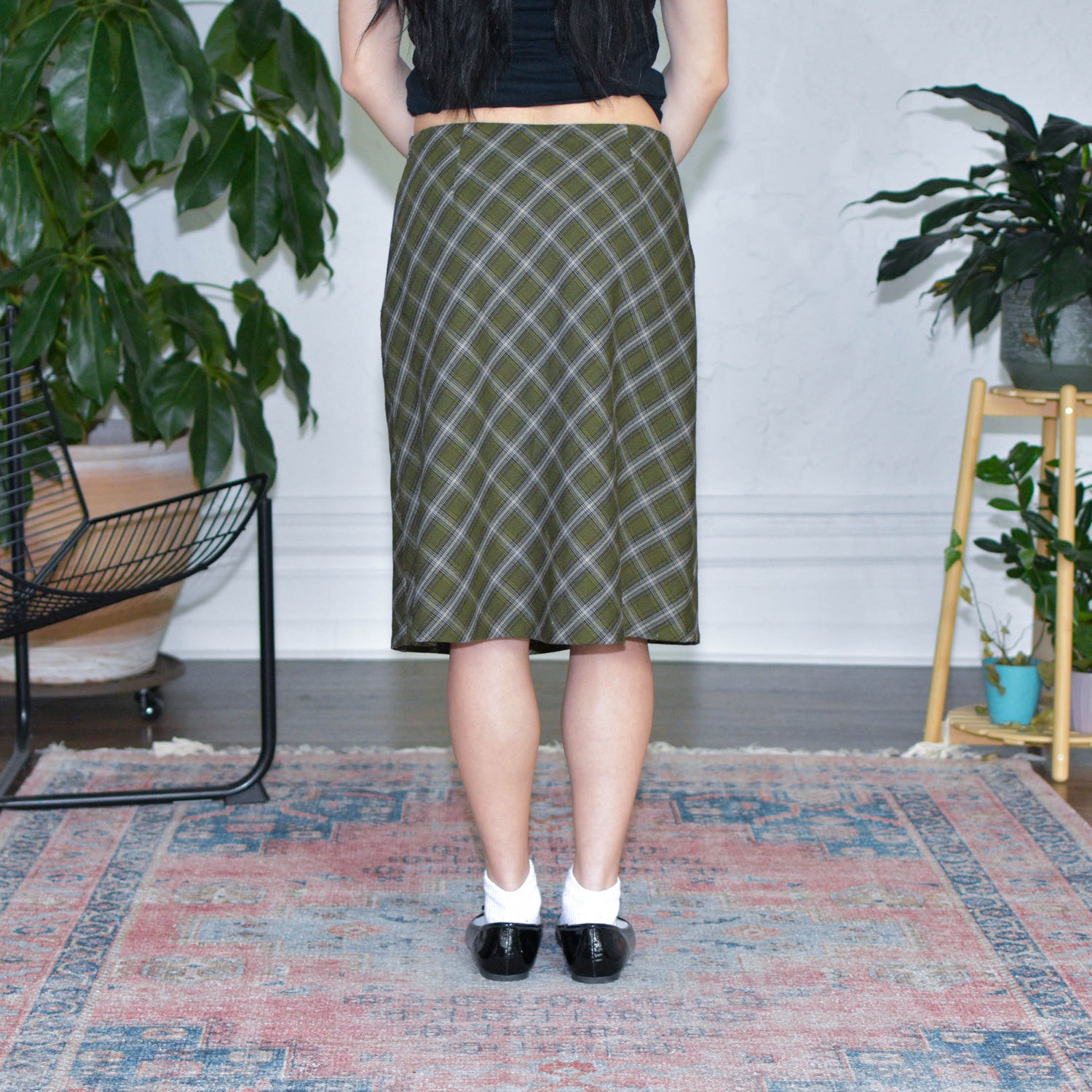 Vintage Green Plaid Midi Skirt