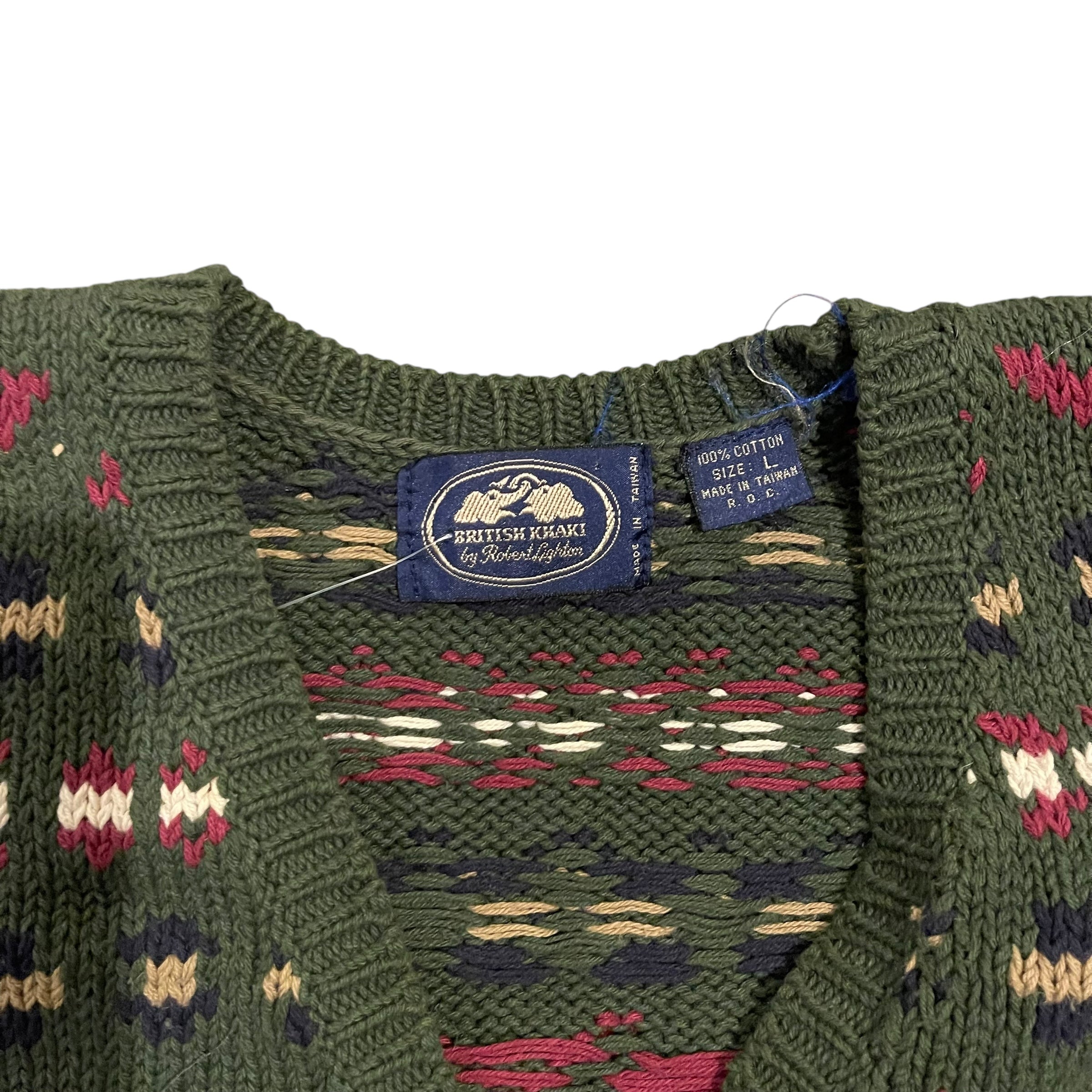 Vintage British Khaki Multi-print Knit Sweater Vest