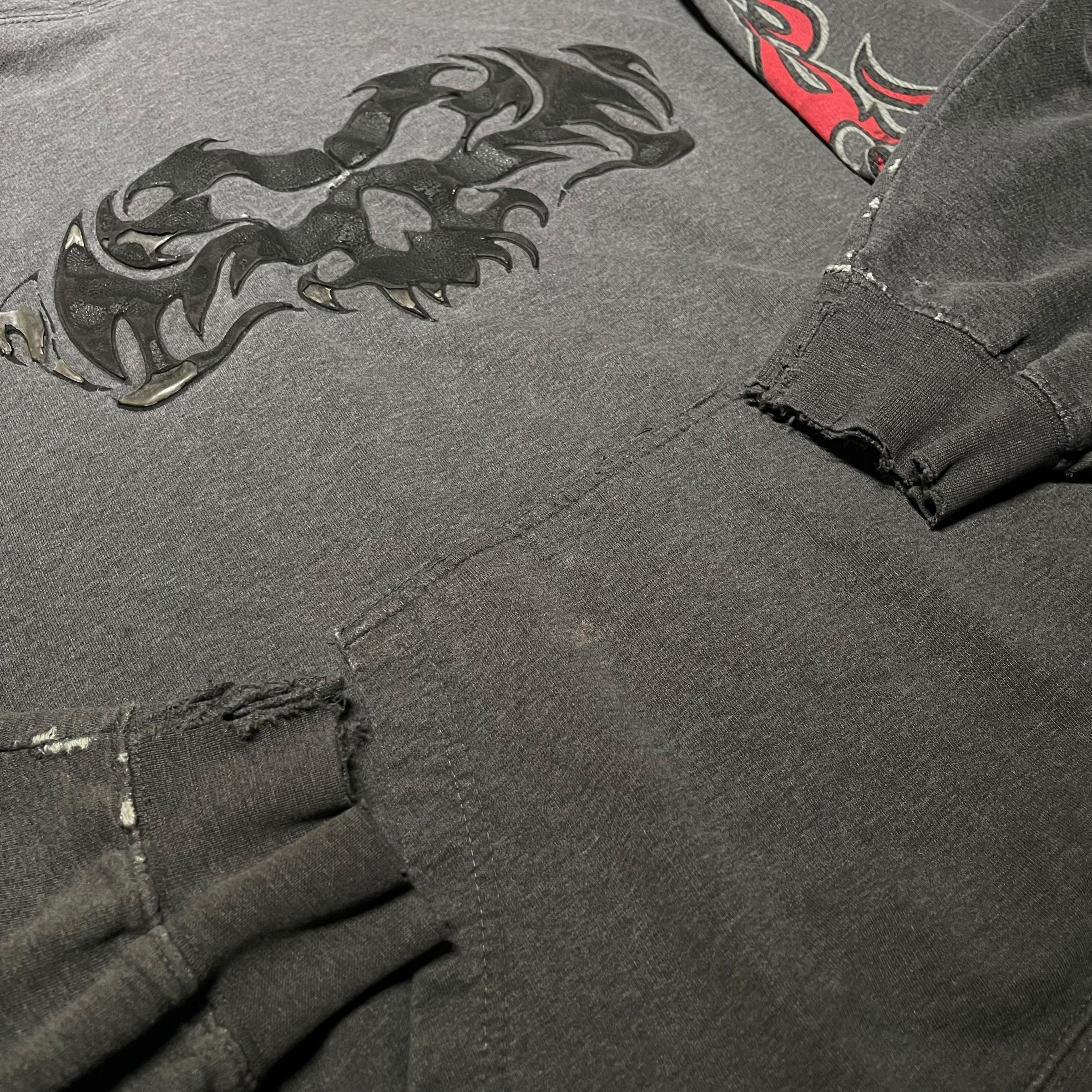 Vintage Gray Skull and Flames Hoodie