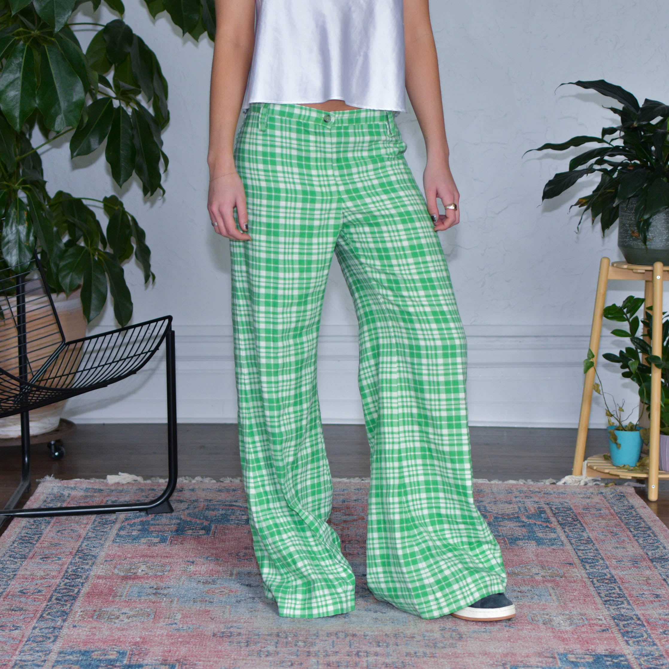 True Vintage Green Plaid Femme Bell Bottoms