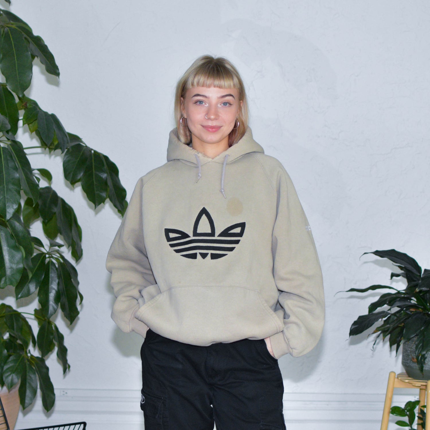 Vintage Adidas Embroidered Logo Tan Hoodie