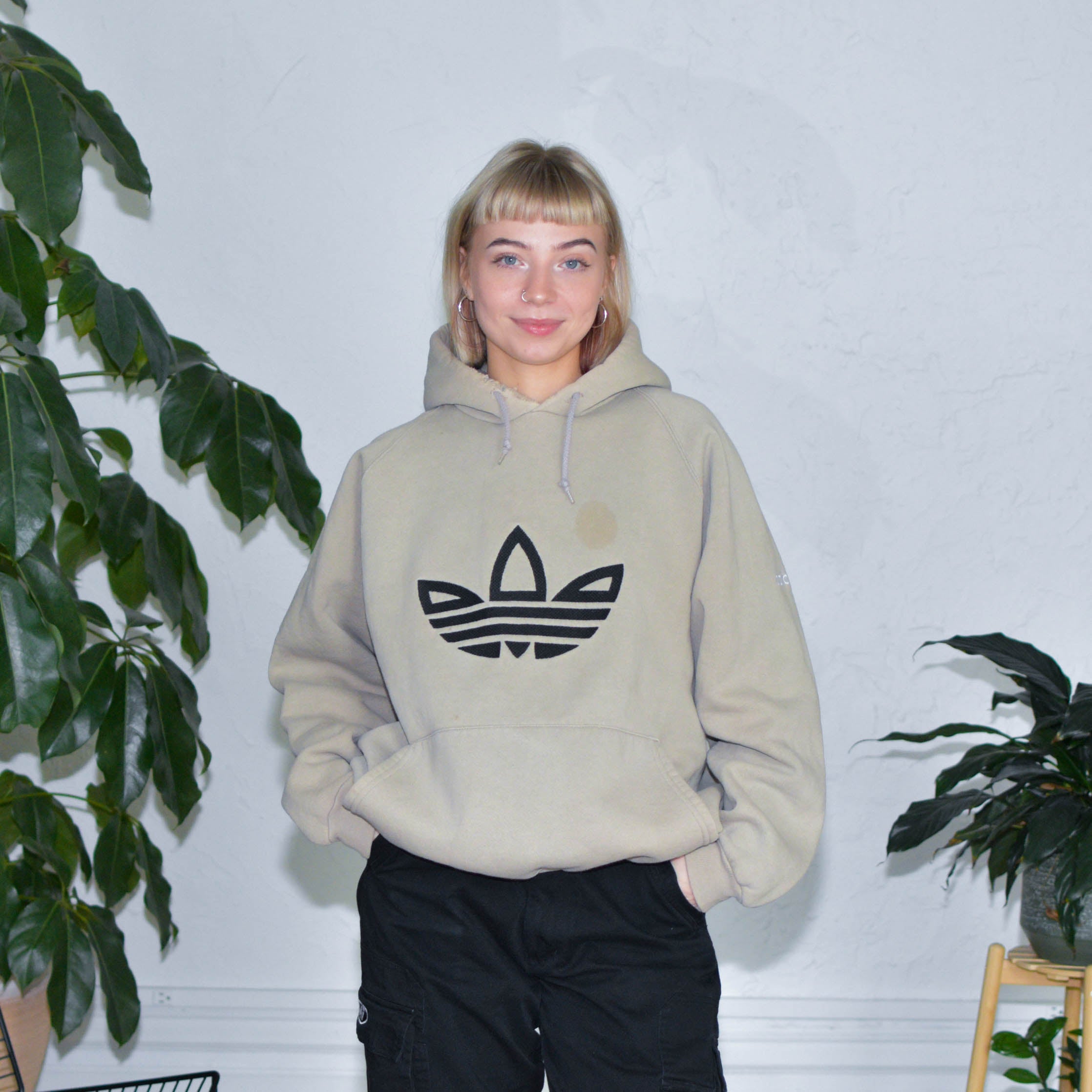 Vintage Adidas Embroidered Logo Tan Hoodie
