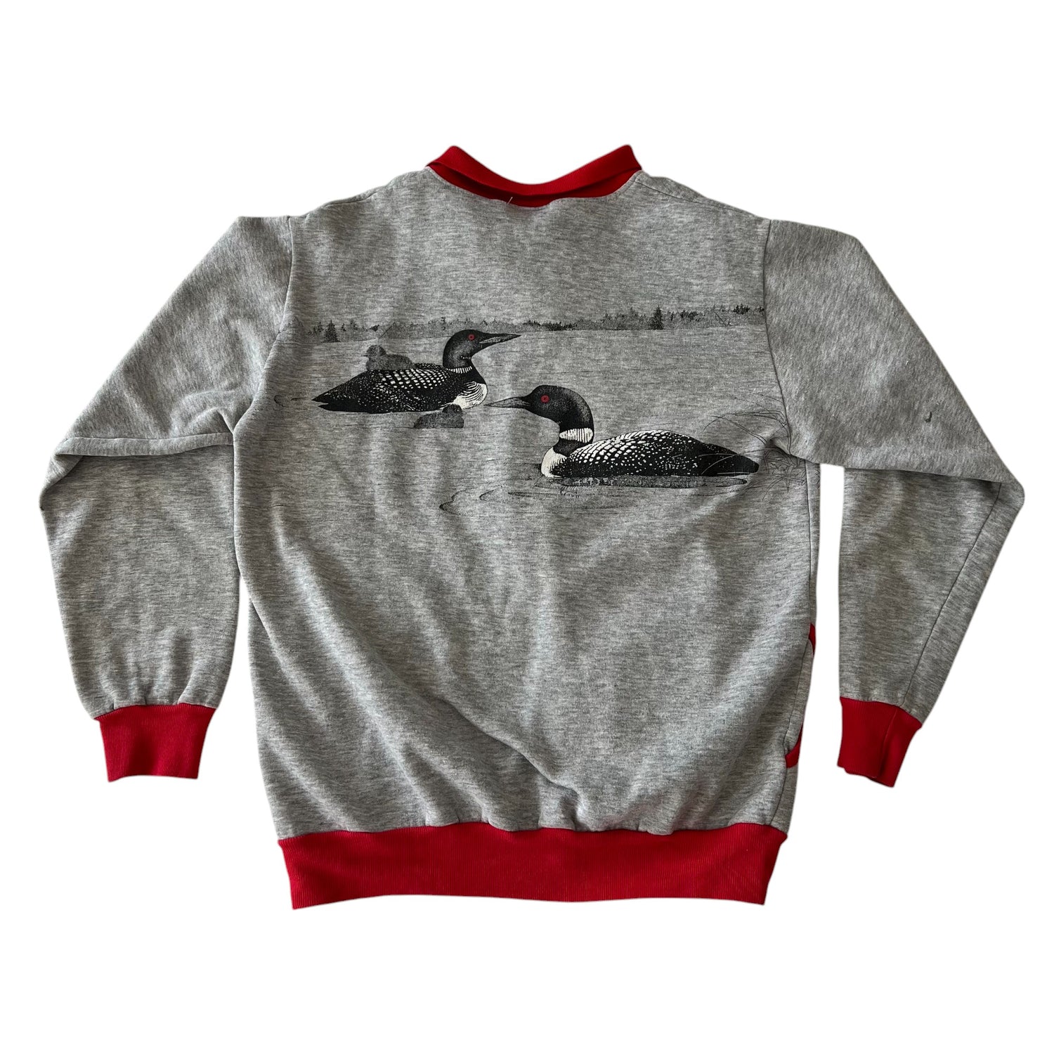Vintage Loon Graphic Red Trim Collared Crewneck