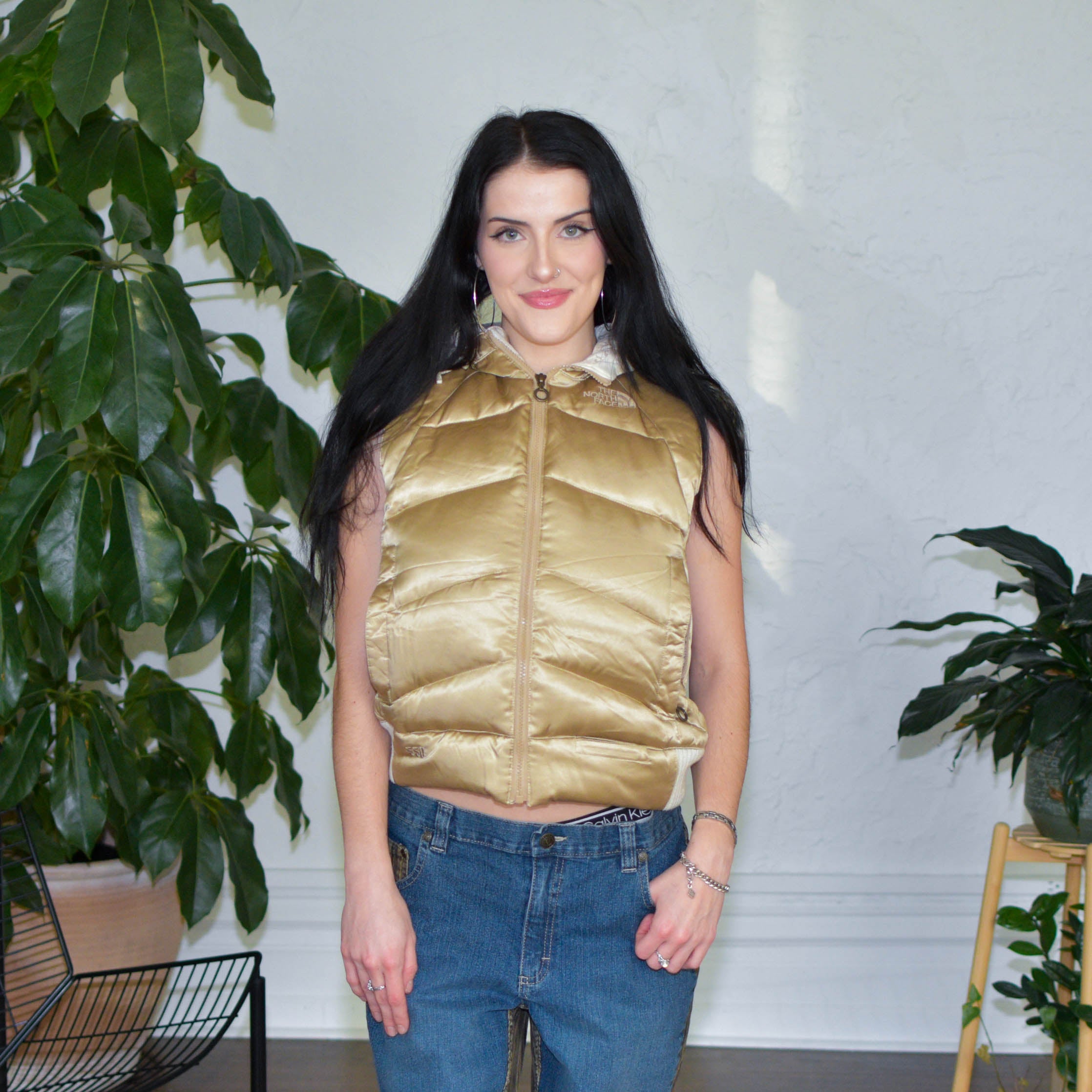 Y2k The North Face Gold Fur Trim Femme Vest