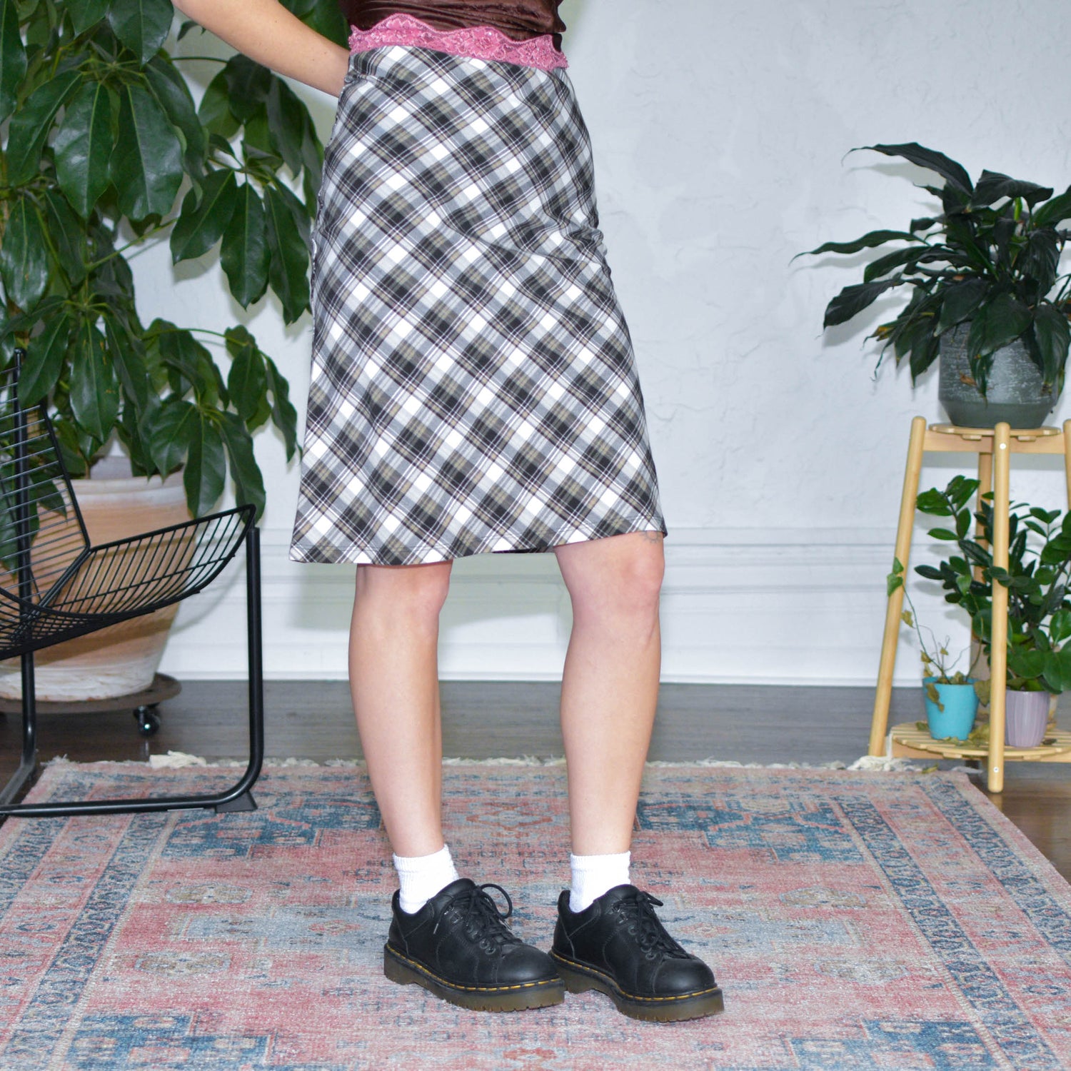 Vintage Brown Plaid Midi Skirt