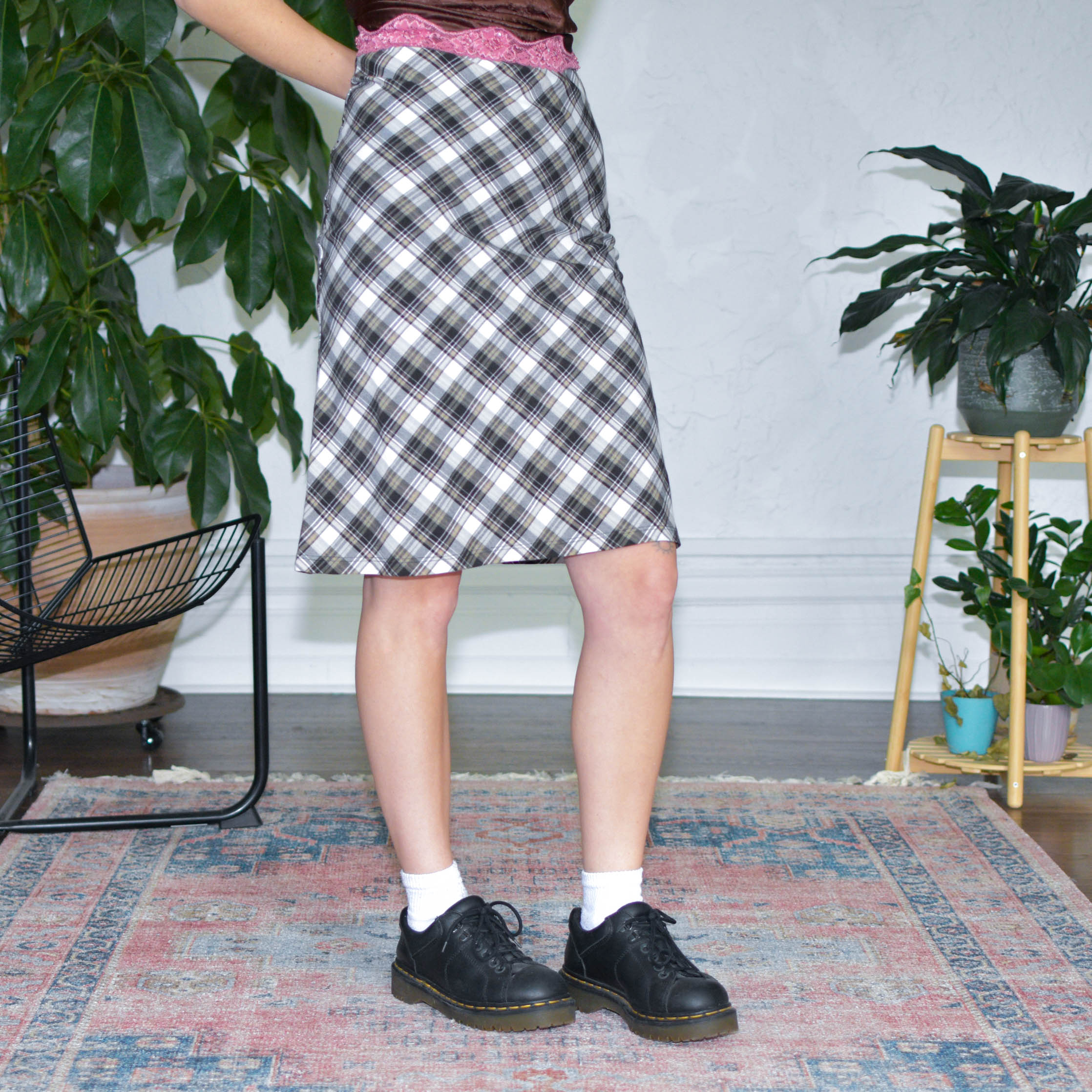 Vintage Brown Plaid Midi Skirt