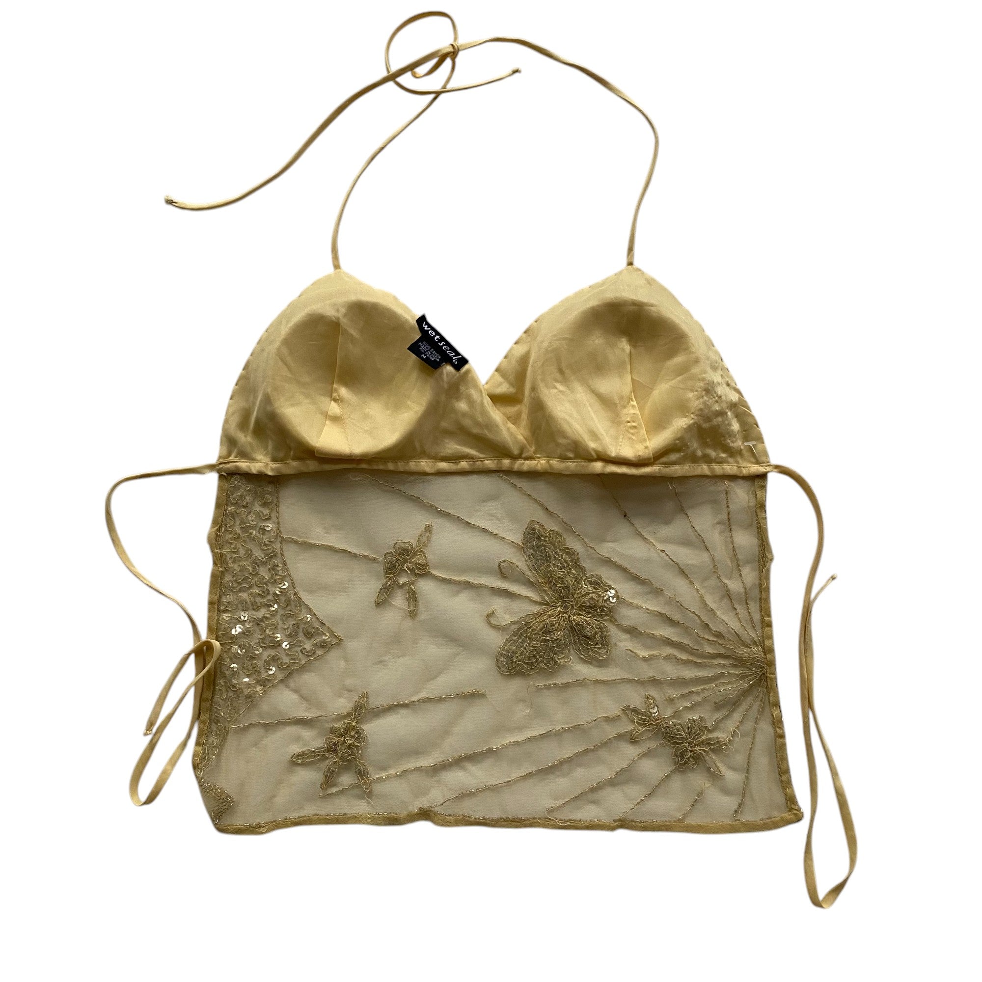 Y2k Wet Seal Yellow Beaded Blackless Halter Top