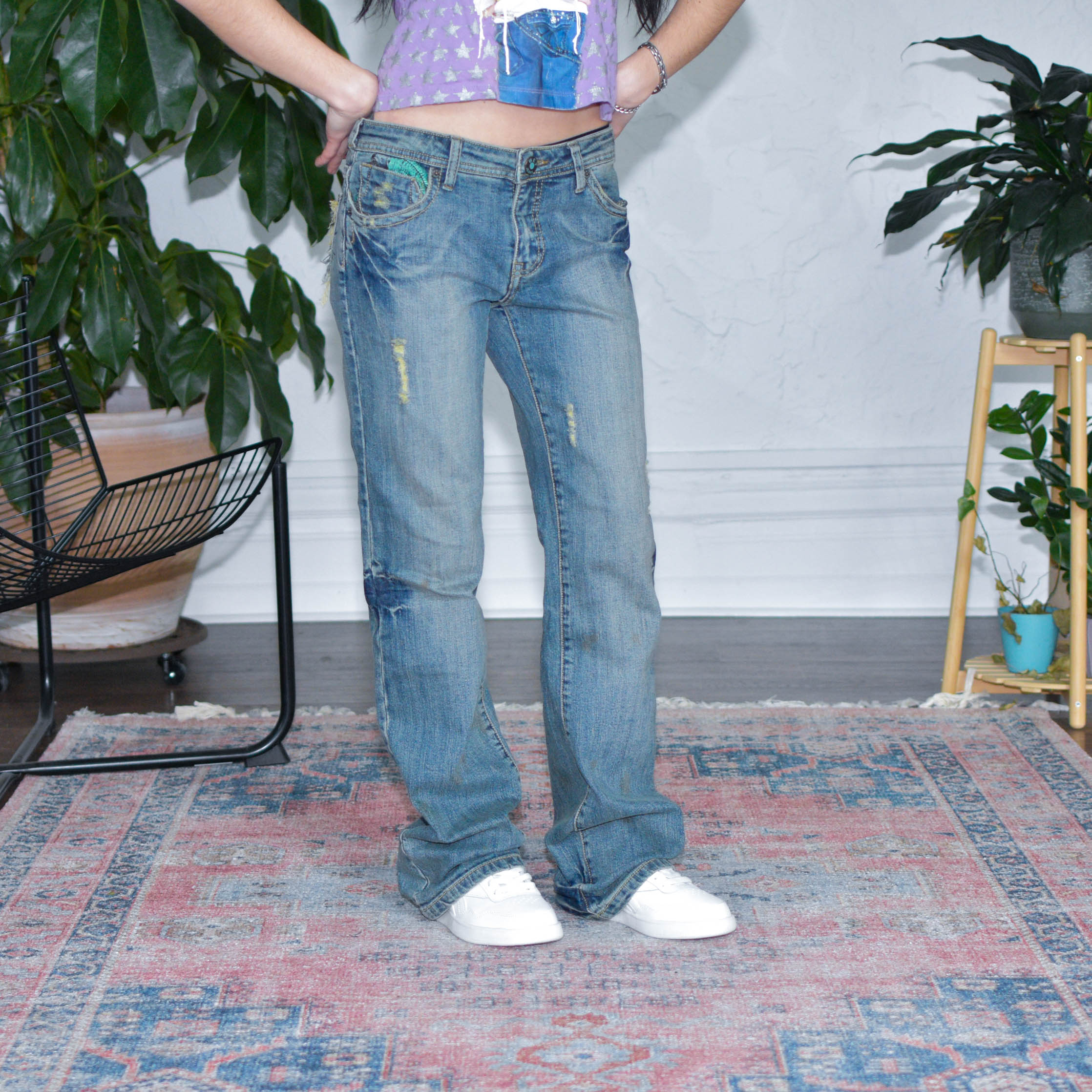 Y2k Wet Jeans Embroidered Pocket Flare Jeans