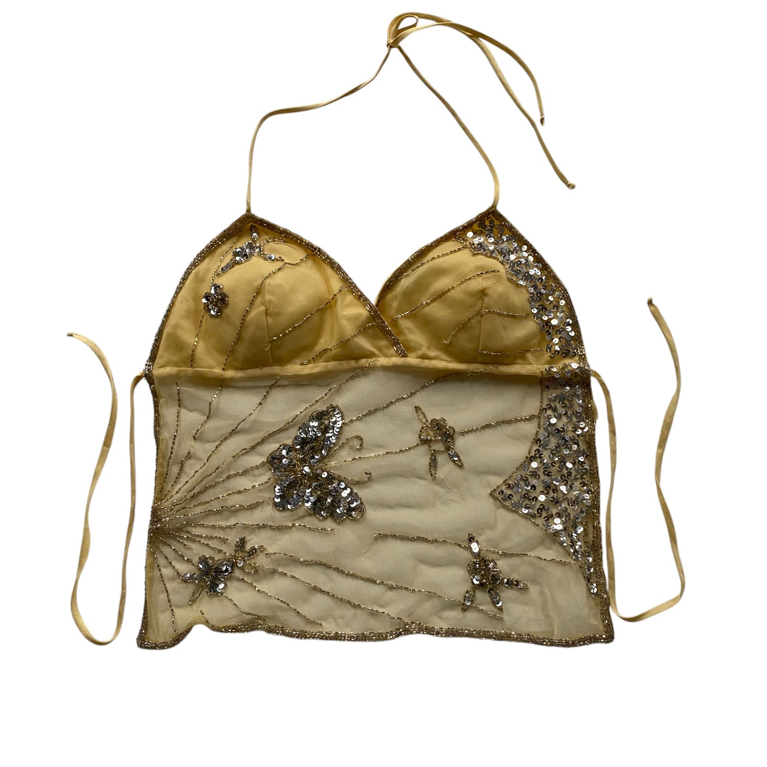 Y2k Wet Seal Yellow Beaded Blackless Halter Top