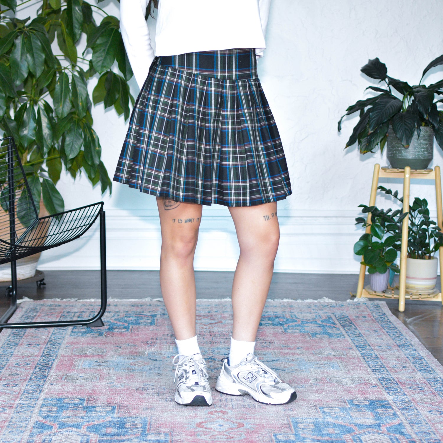 Vintage Green and Maroon Plaid Midi Schoolgirl Skirt