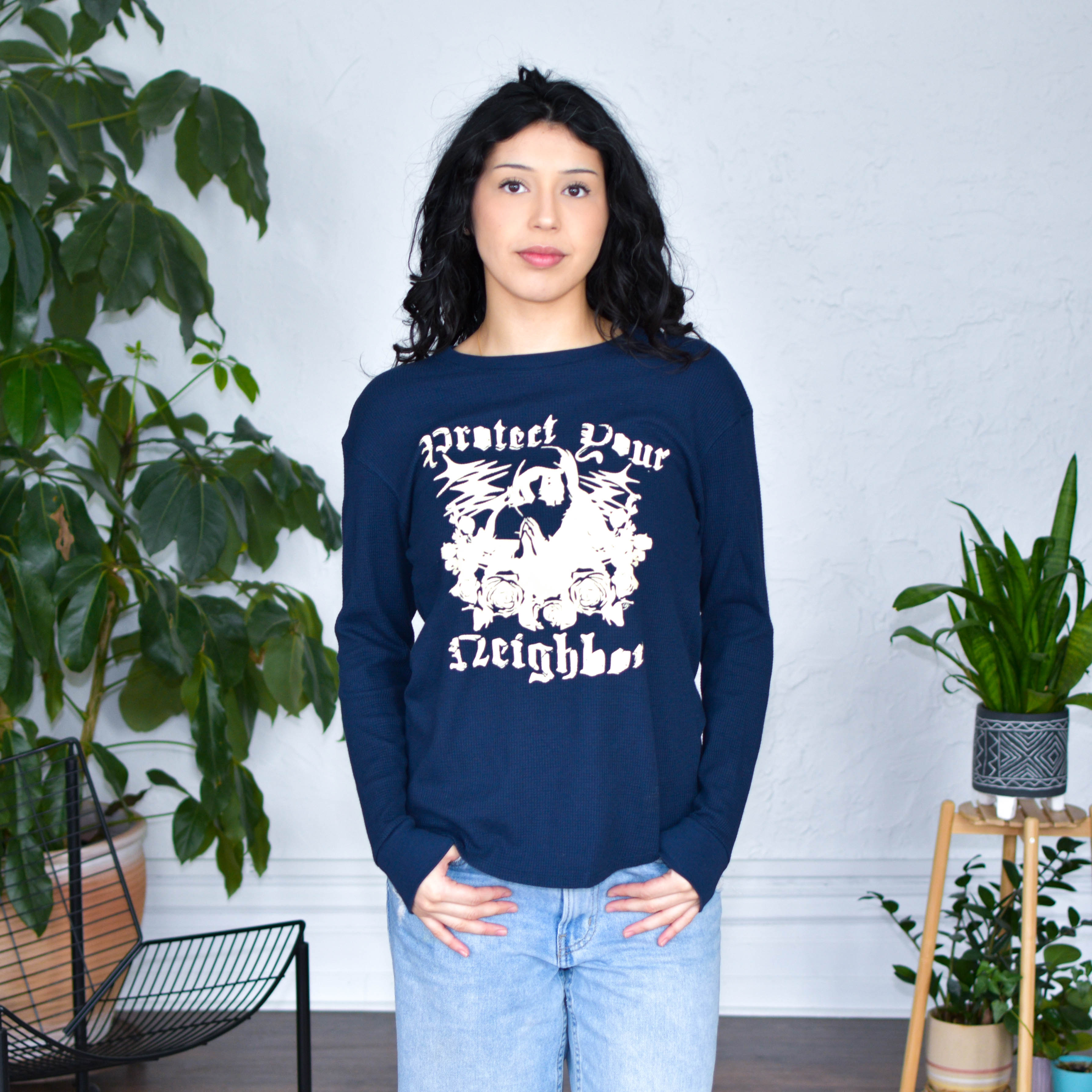 Navy Thermal Shirt - "Protect Your Neighbor" Solidarity Merch