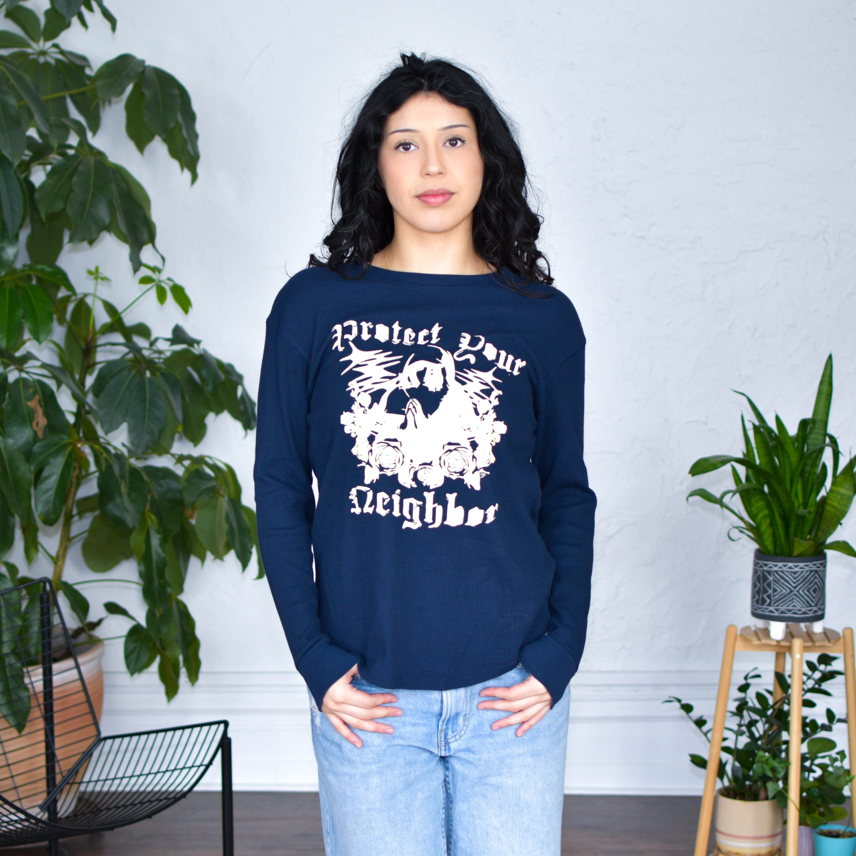 Navy Thermal Shirt - "Protect Your Neighbor" Solidarity Merch