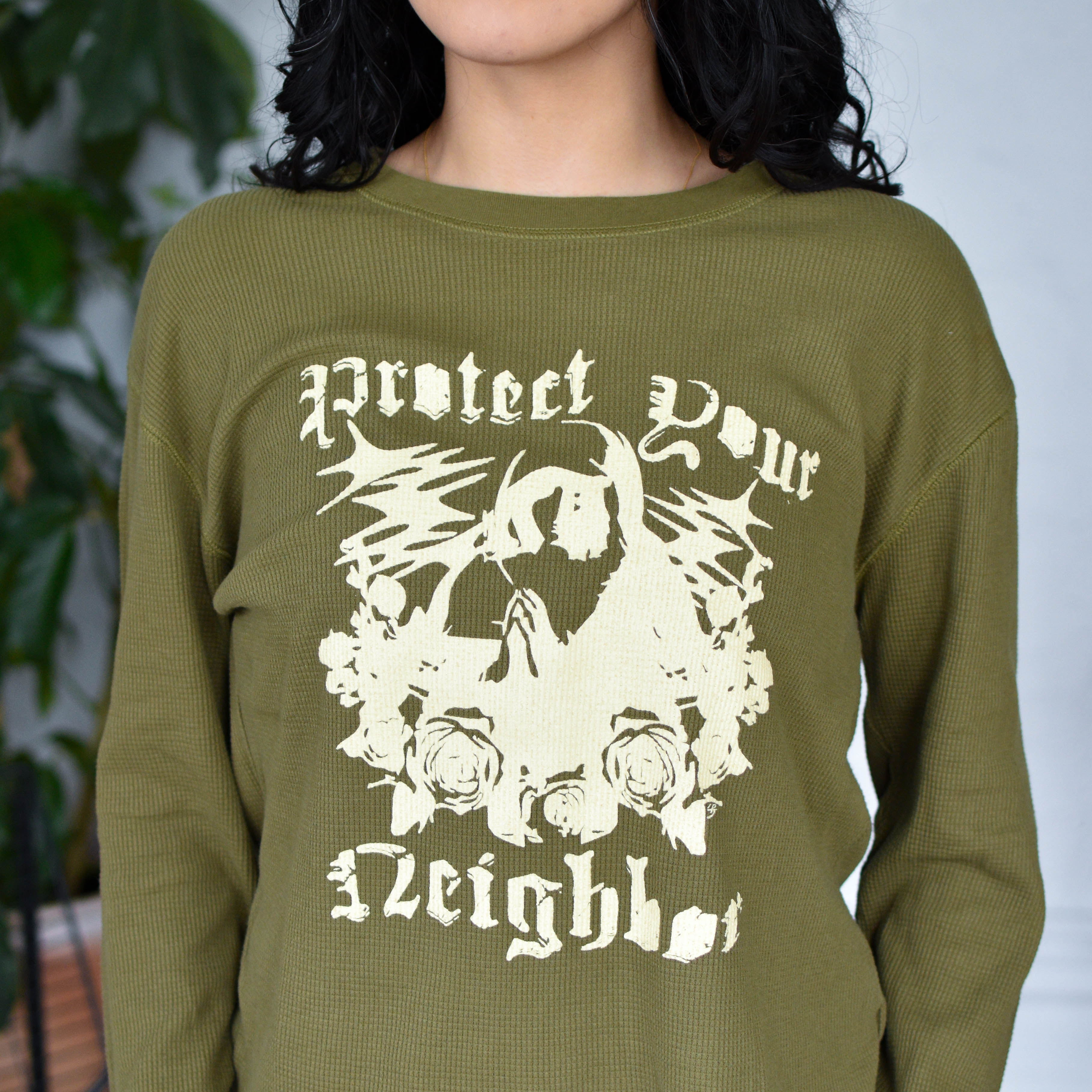 Olive Thermal Shirt - "Protect Your Neighbor" Solidarity Merch