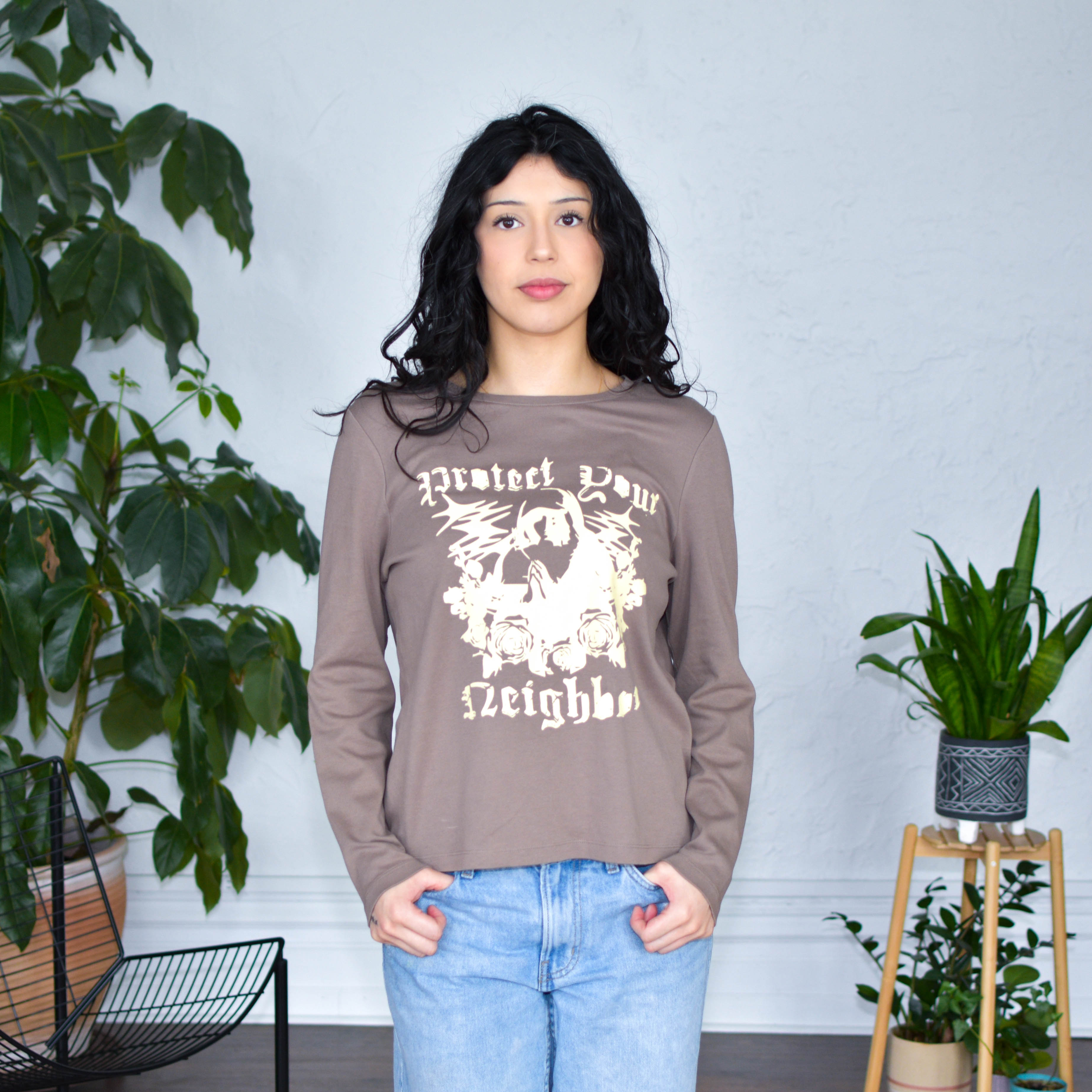 Brown Long Sleeve "Protect Your Neighbors" Solidarity Merch