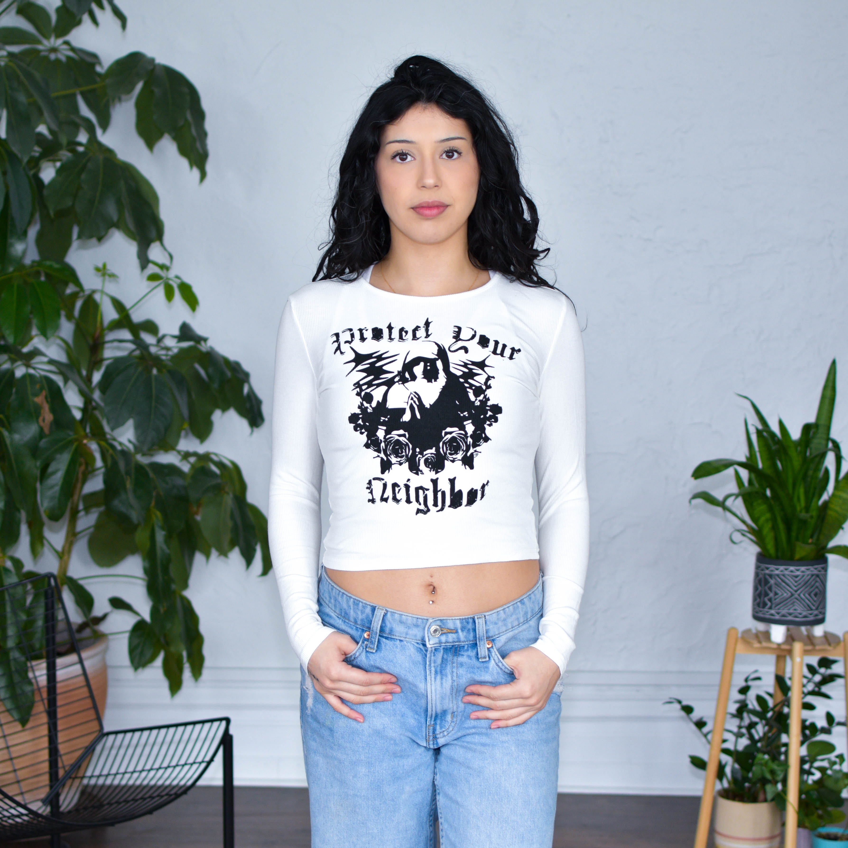White Cropped Thermal "Protect Your Neighbors" Solidarity Merch
