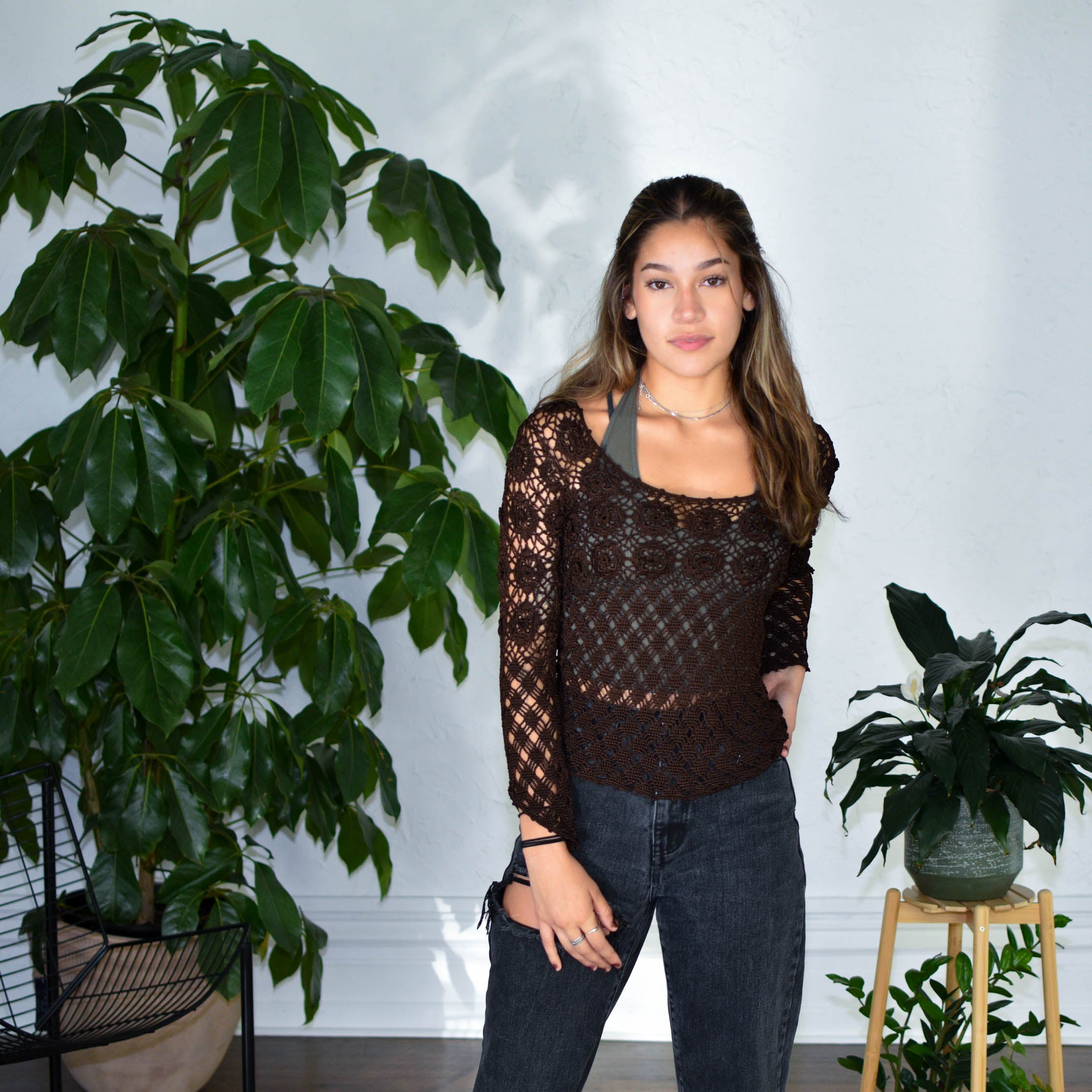 Y2k The Limited Brown Crochet Top