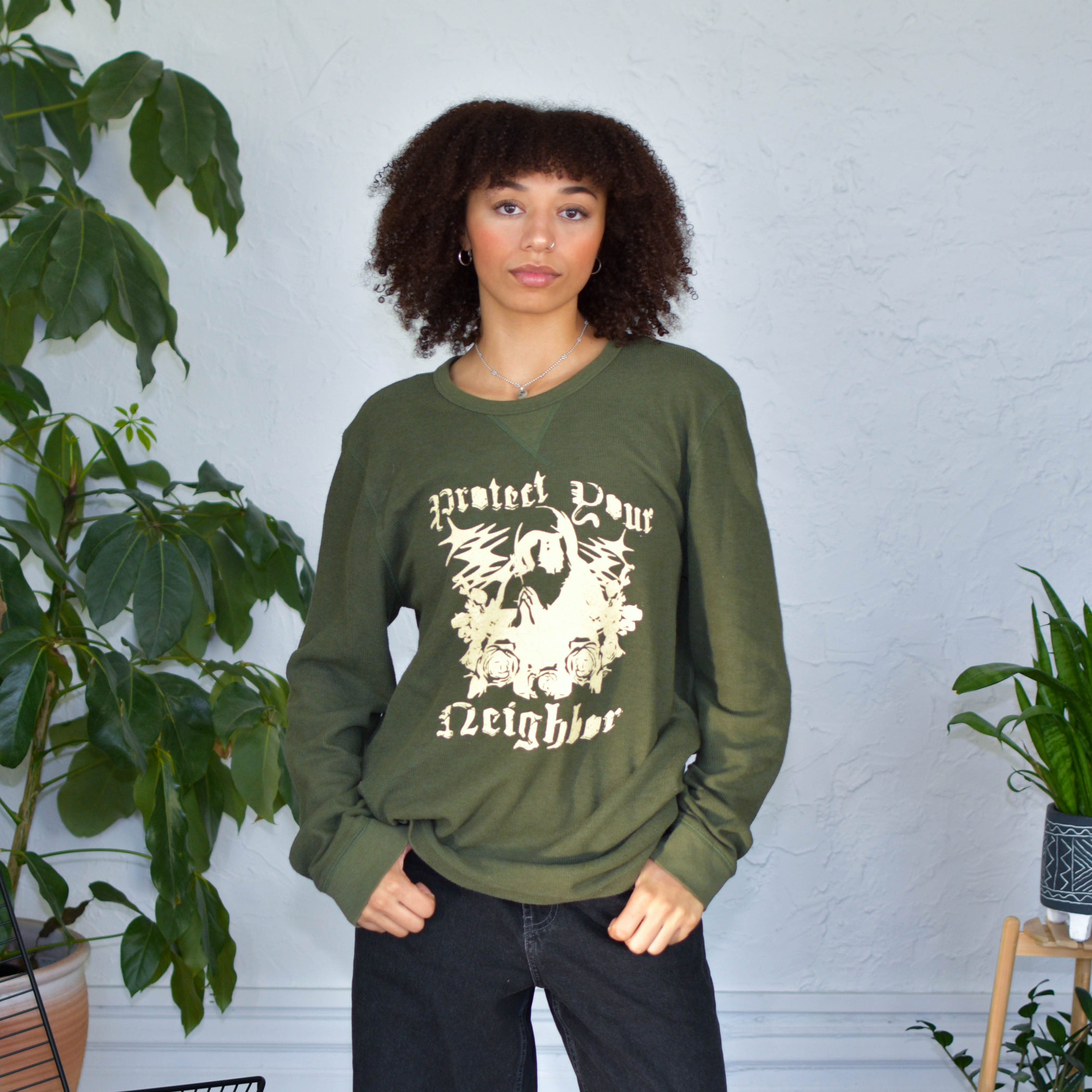 Olive Thermal Shirt - "Protect Your Neighbors" Solidarity Merch
