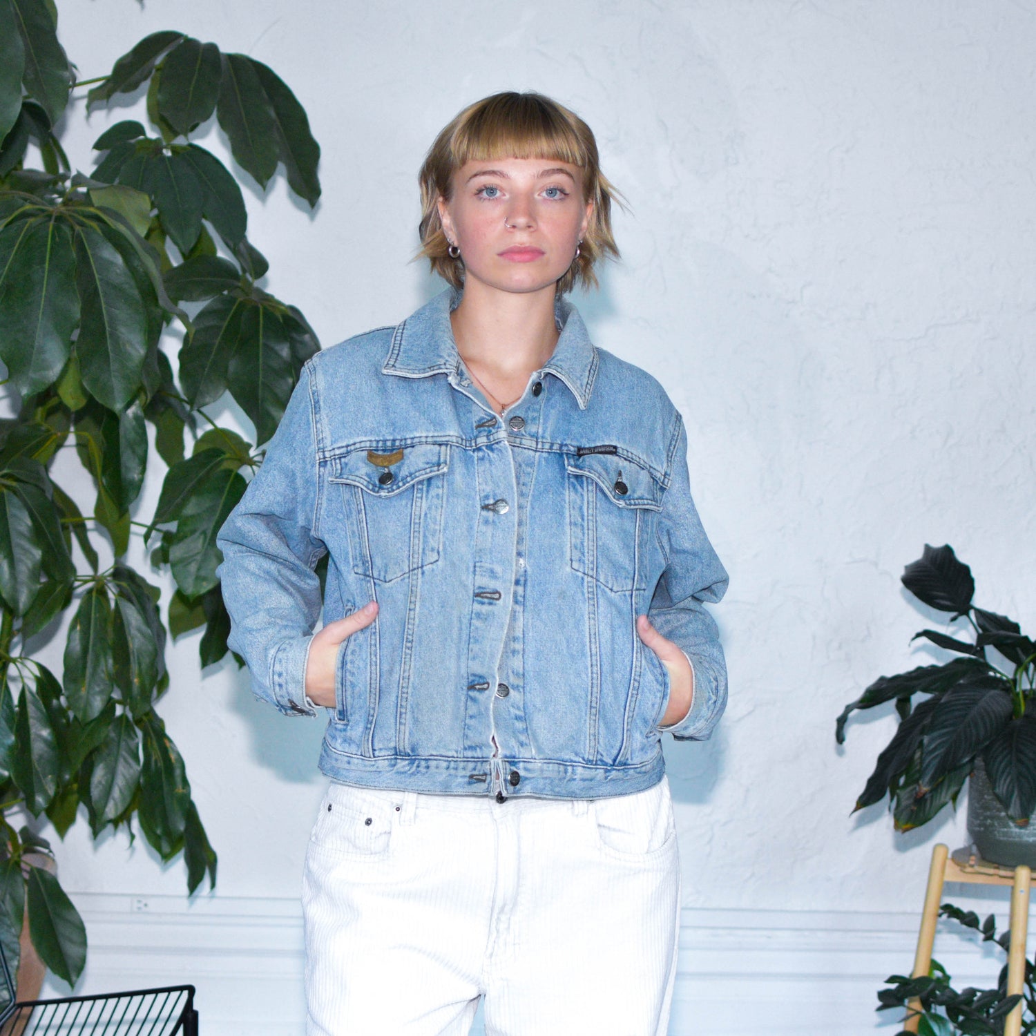 Vintage Harley Davidson Cropped Denim Jacket