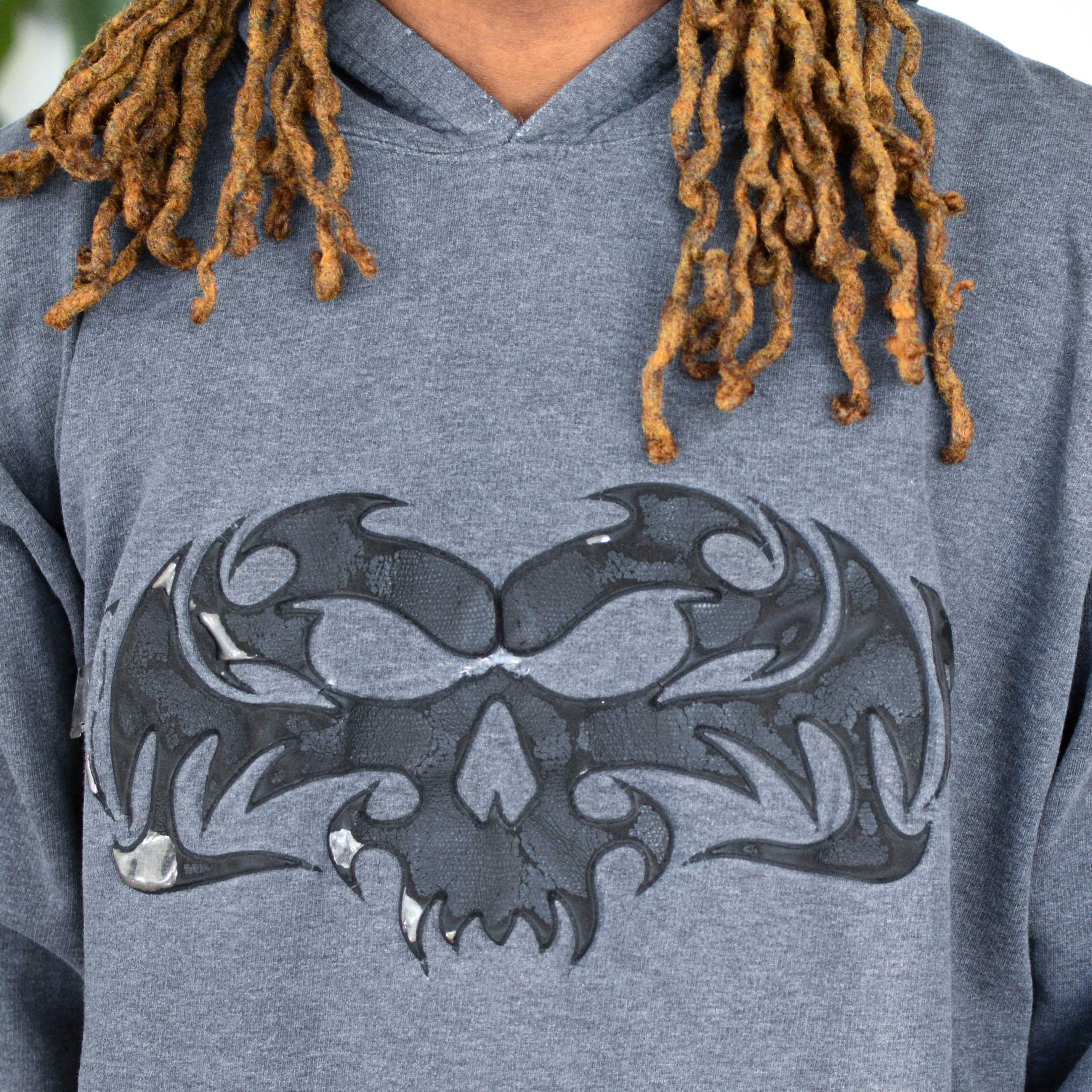 Vintage Gray Skull and Flames Hoodie