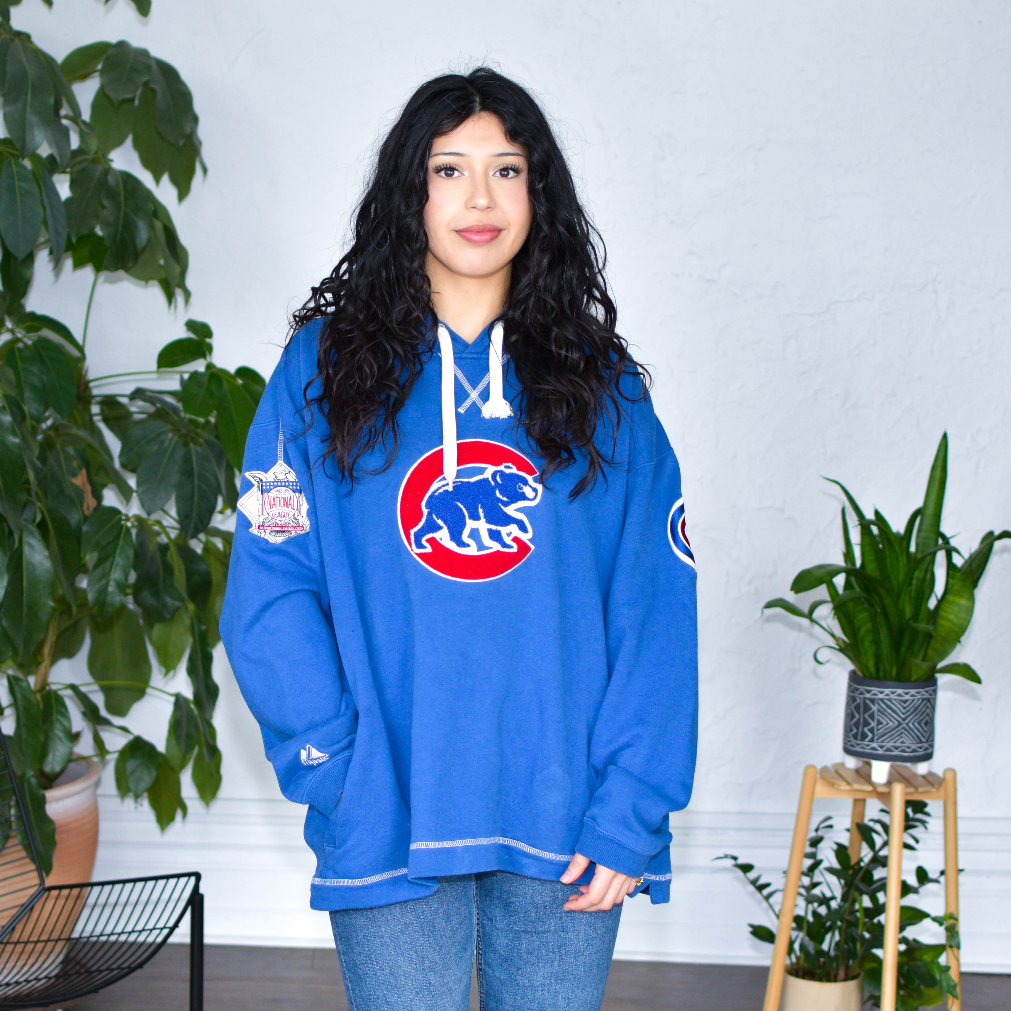 Vintage Chicago Cubs Embroidered Blue Hoodie