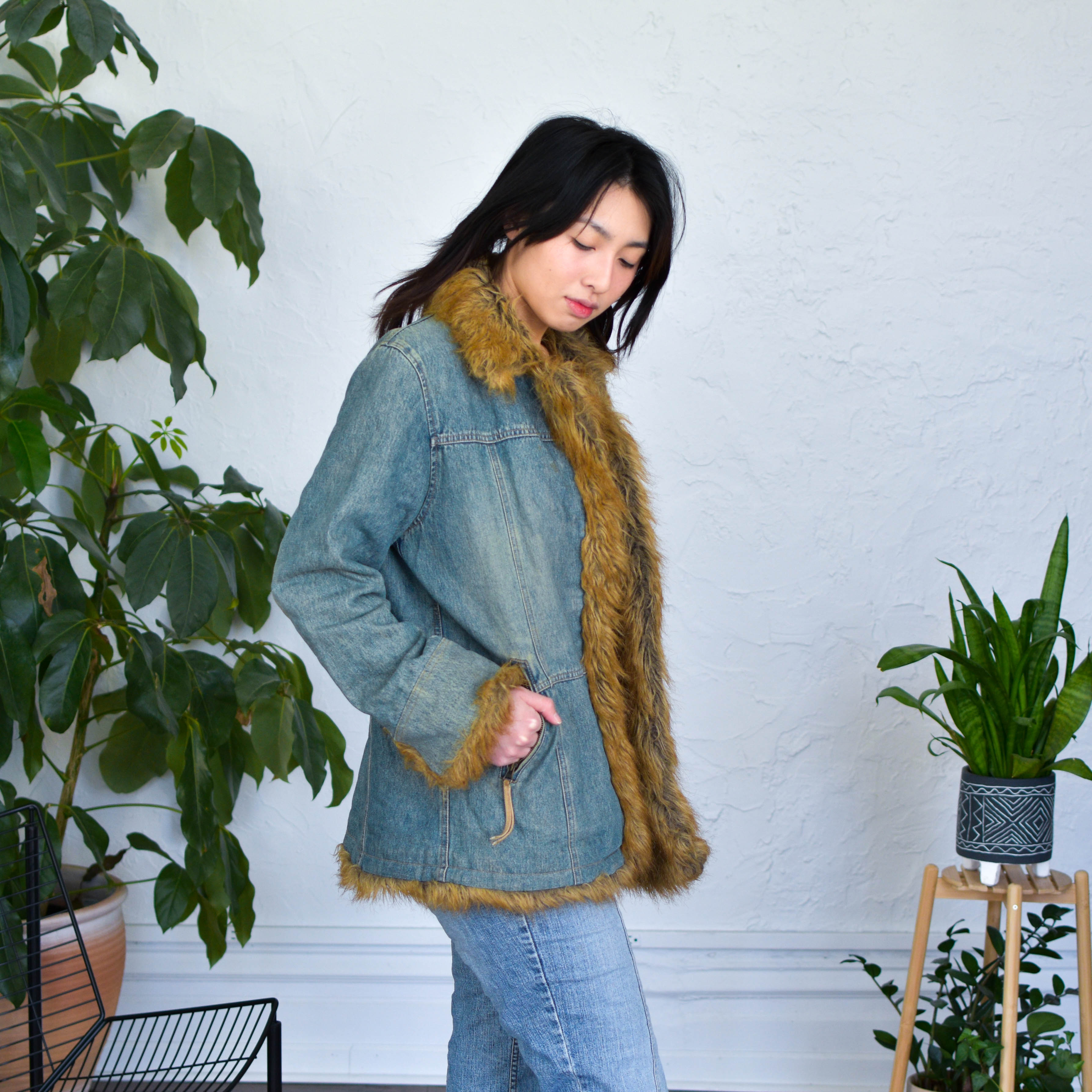 Vintage Y2K Mixit Faux Fur Denim Coat