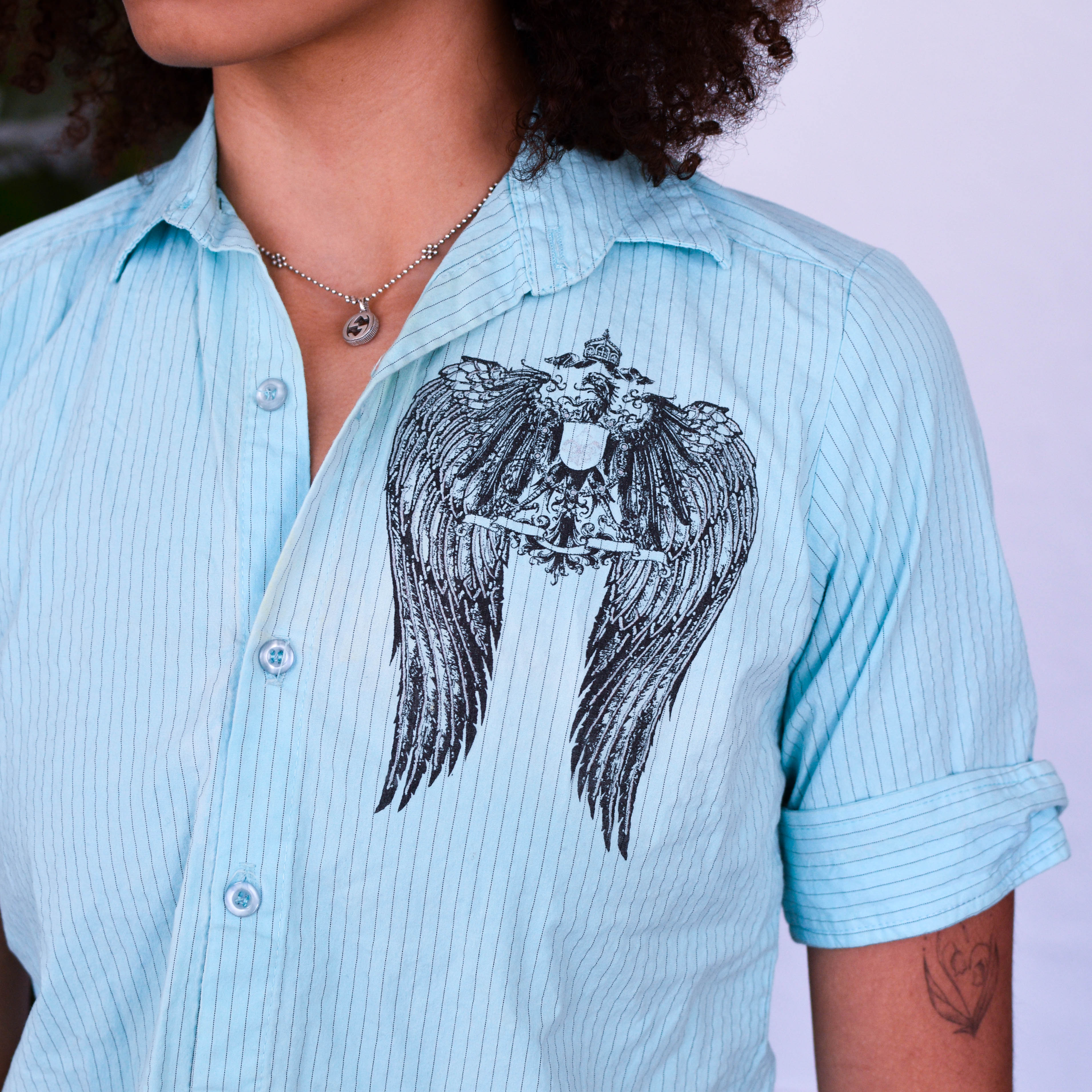 Y2K Winged Jaguars Pinstriped Button-up