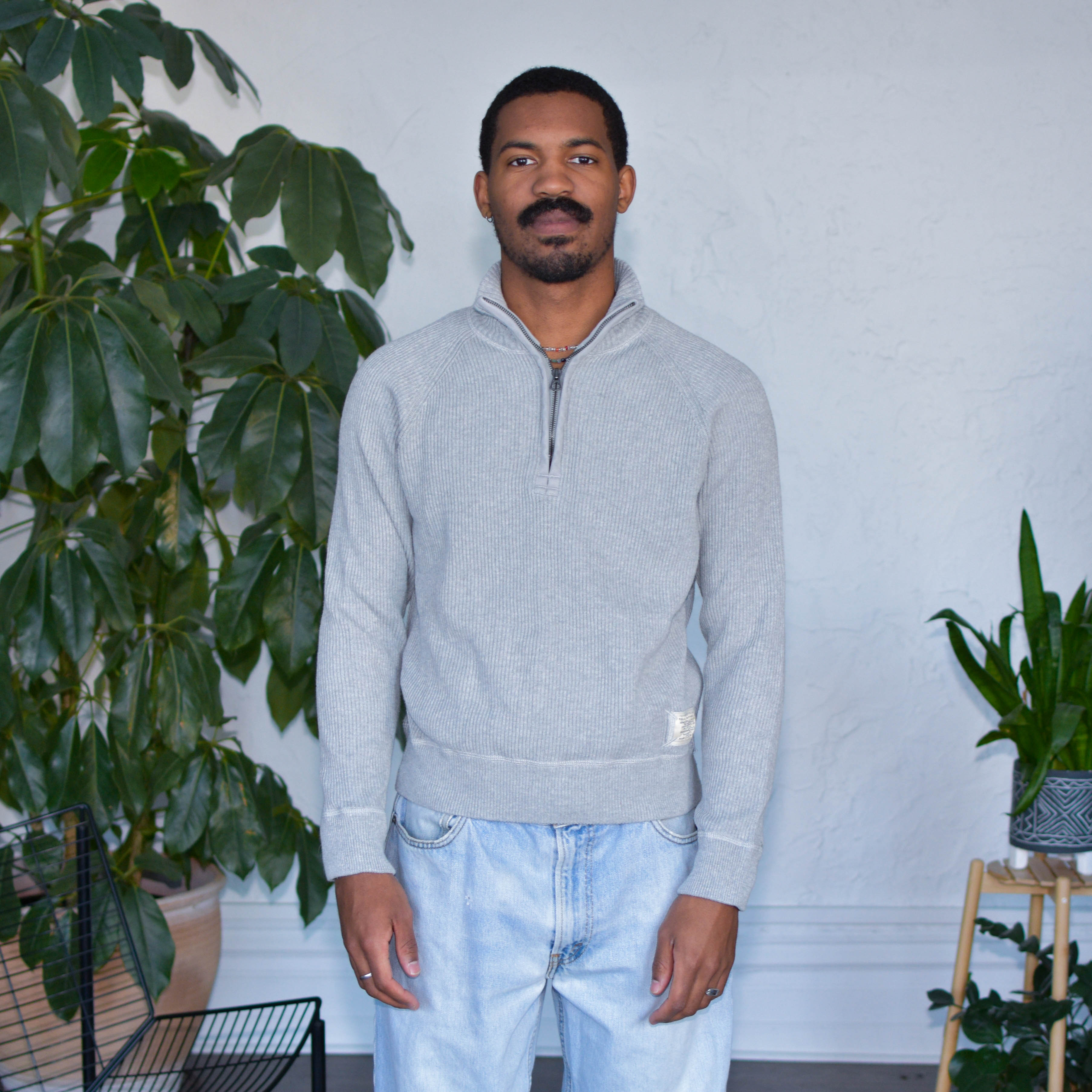 Vintage Polo Jeans Co. Grey Ribbed Quarter Zip Sweater